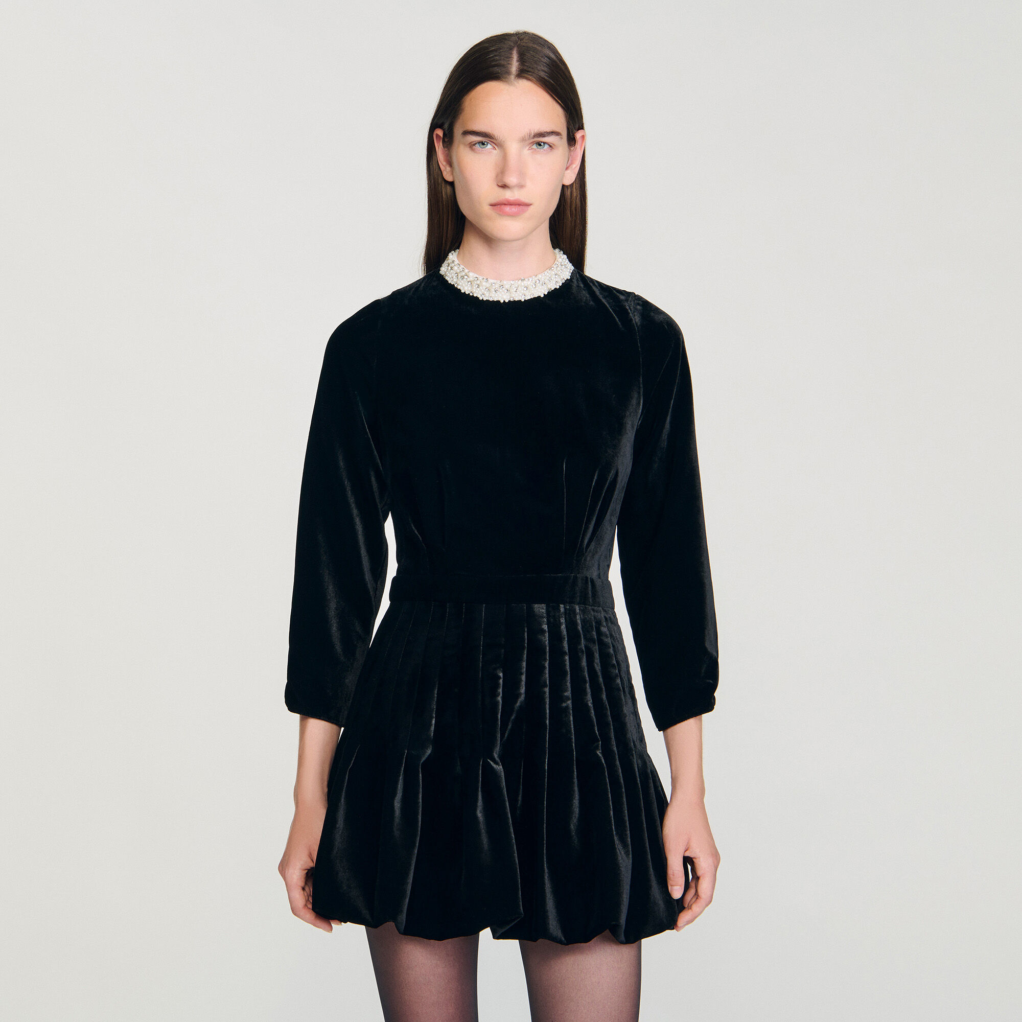 Beaded velvet short dress