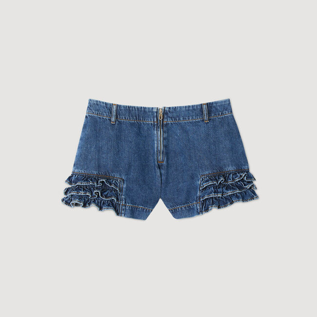 Ruffled denim shorts