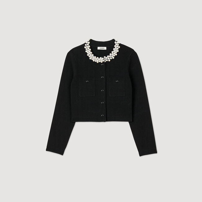 Cardigan mit Perlenkragen