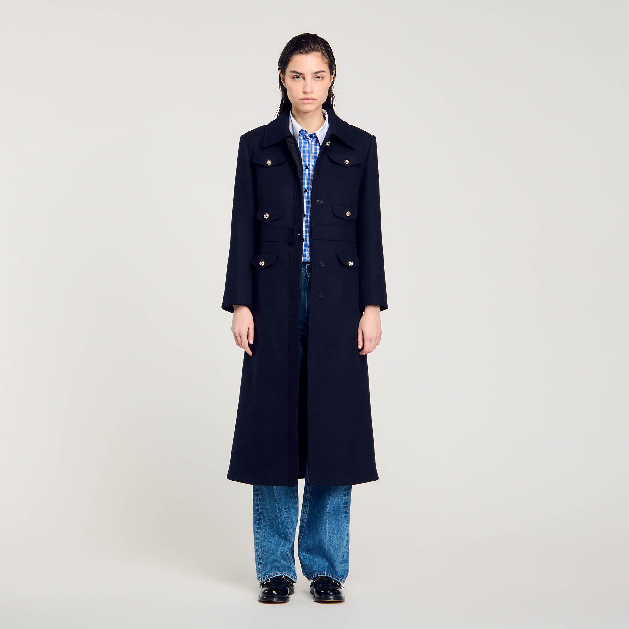 Manteau long cintre bleu pour femme Sandro Paris