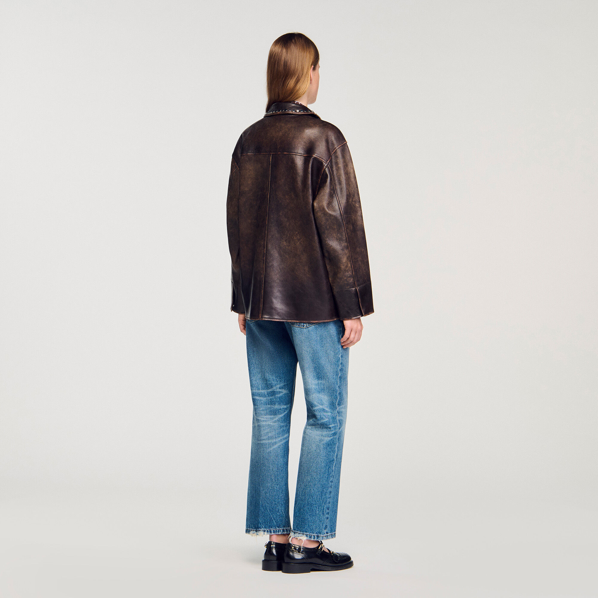 Oversize-Lederblouson mit Nieten
