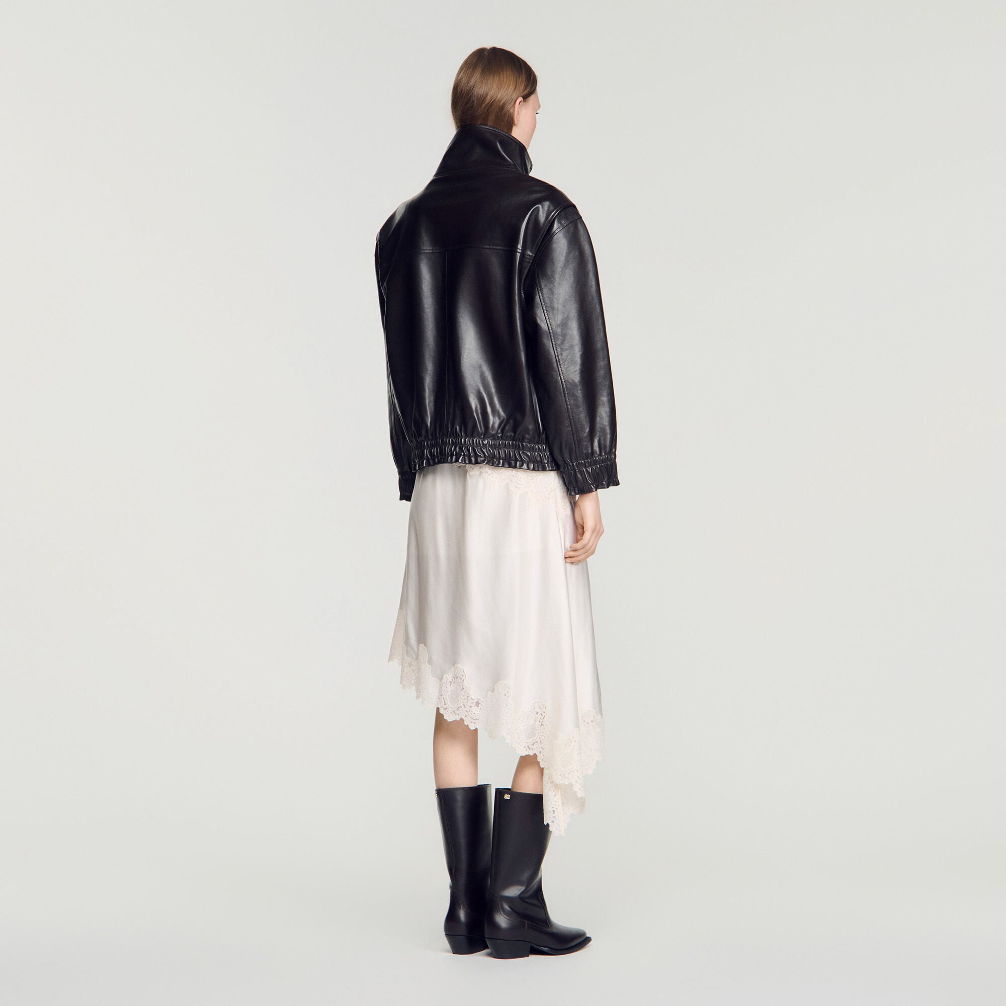 Oversize-Lederjacke mit Stehkragen