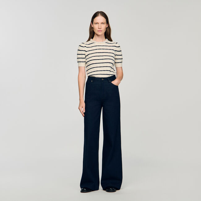 Striped jumper with pearl collar