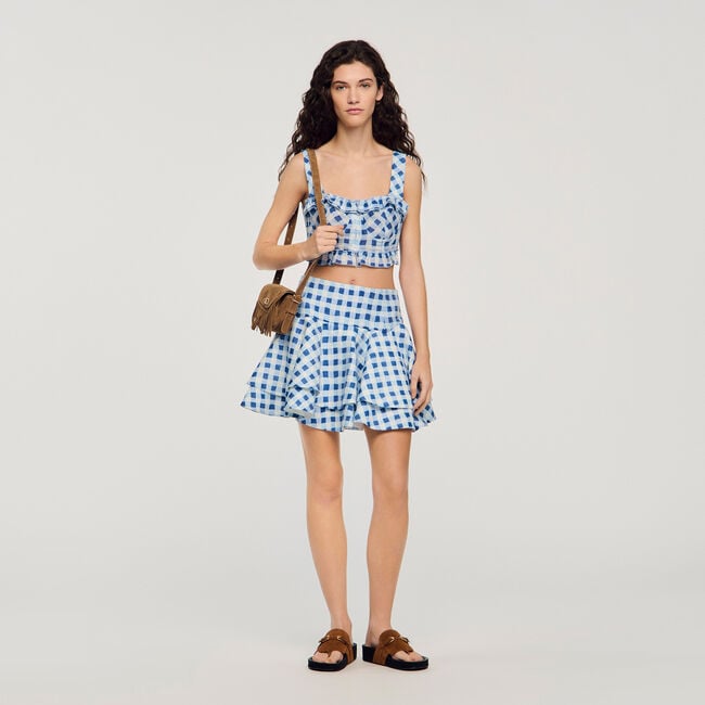 Short gingham linen skirt
