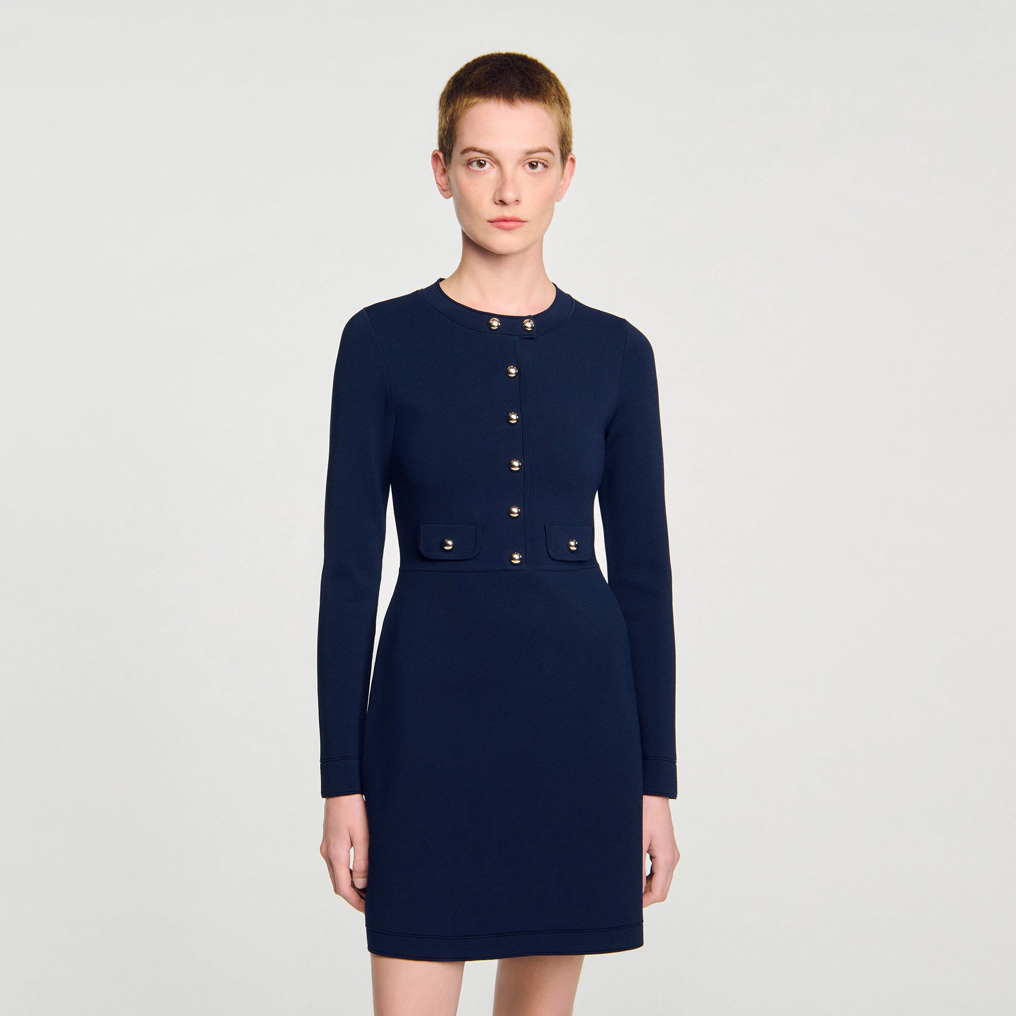 Short button-up knit dress