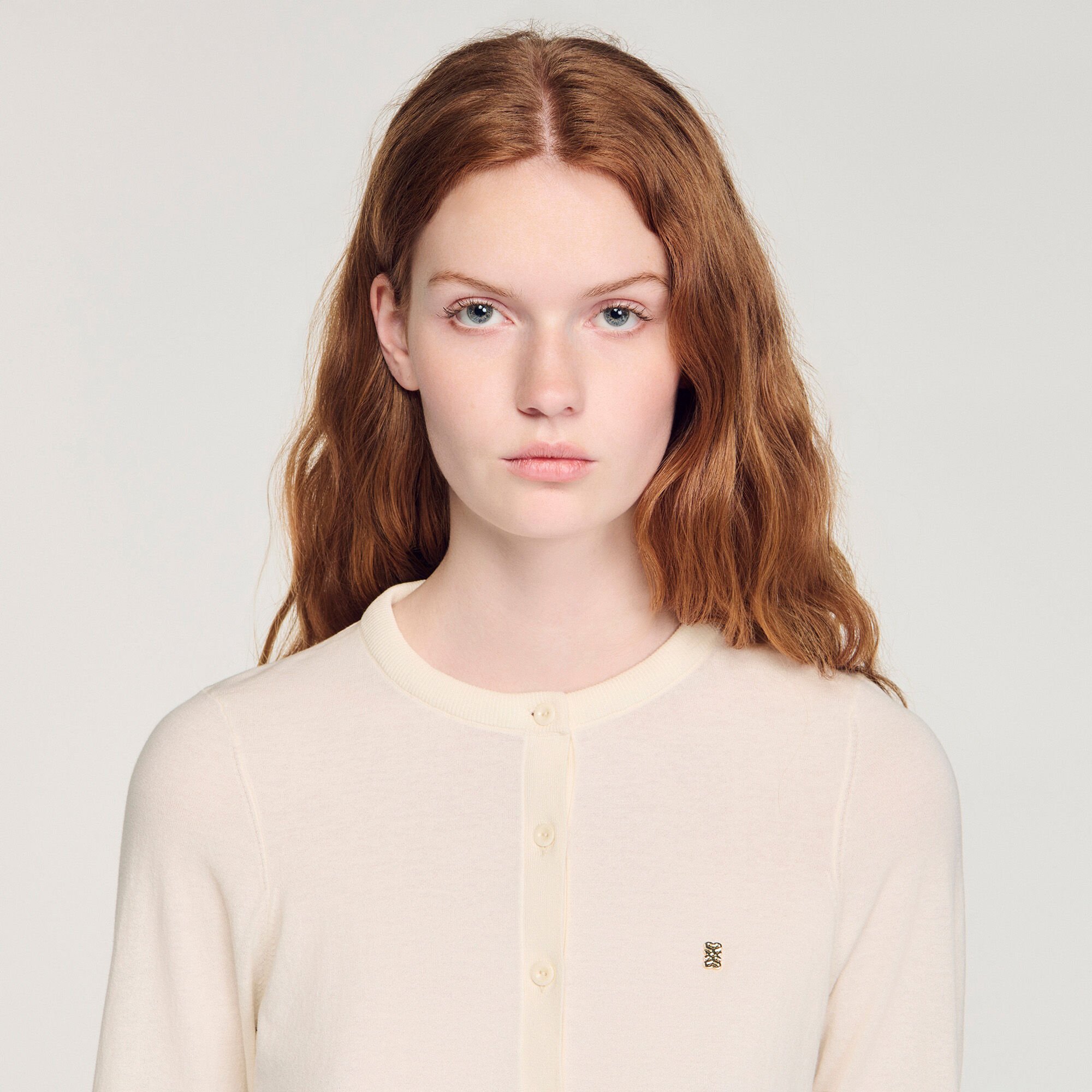 Cardigan court col rond rembourr&eacute;