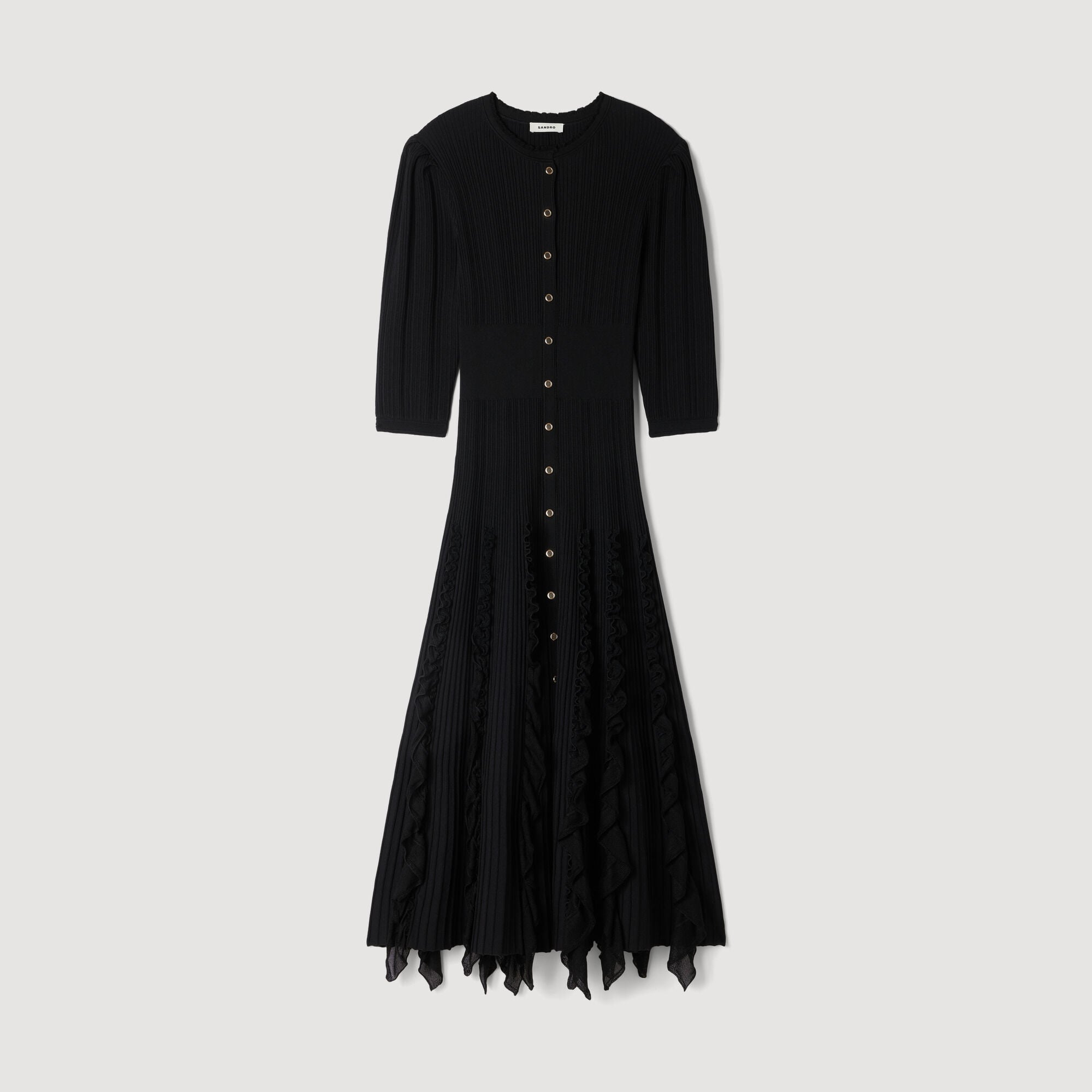Langes Strickkleid mit Volants