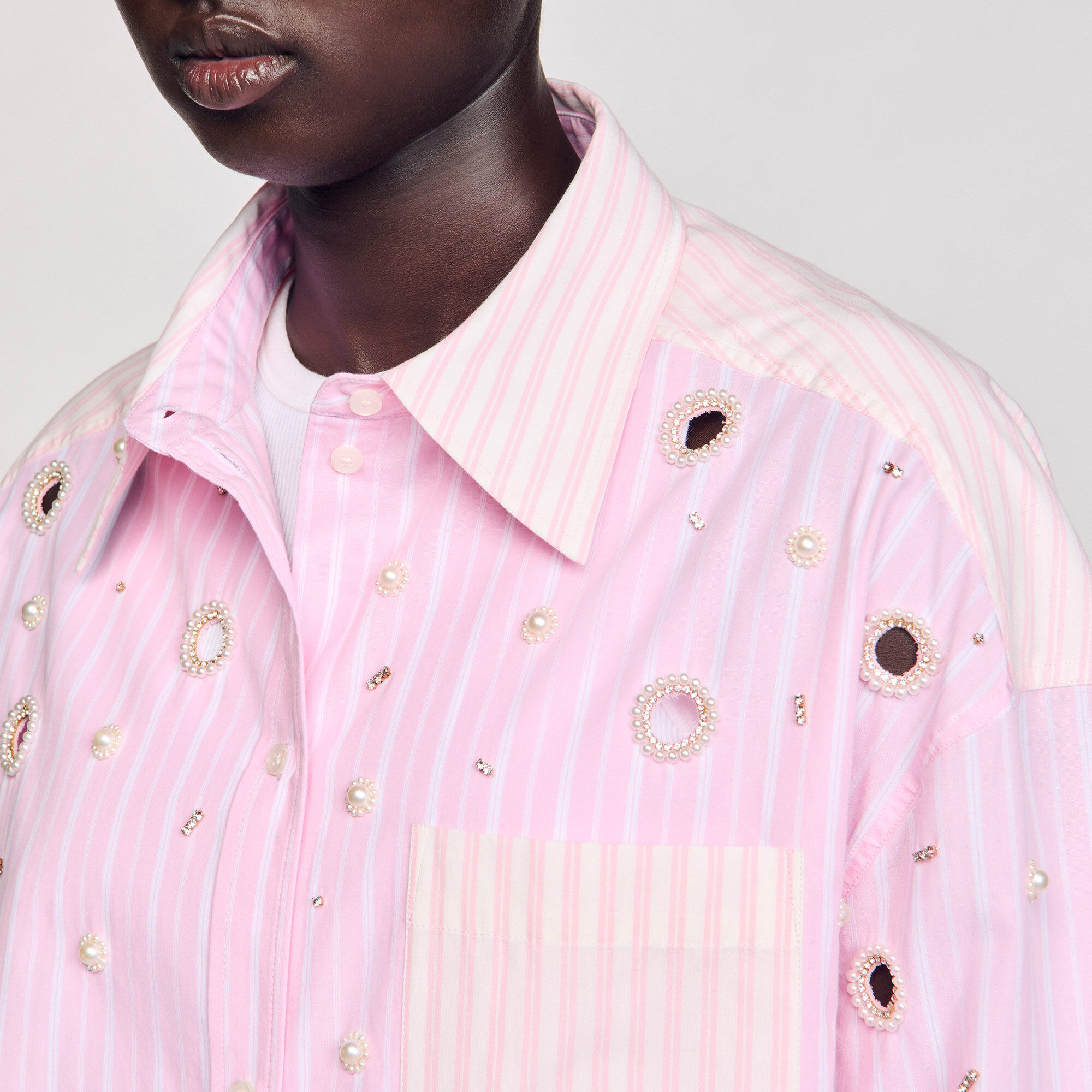 Chemise strassée à rayures