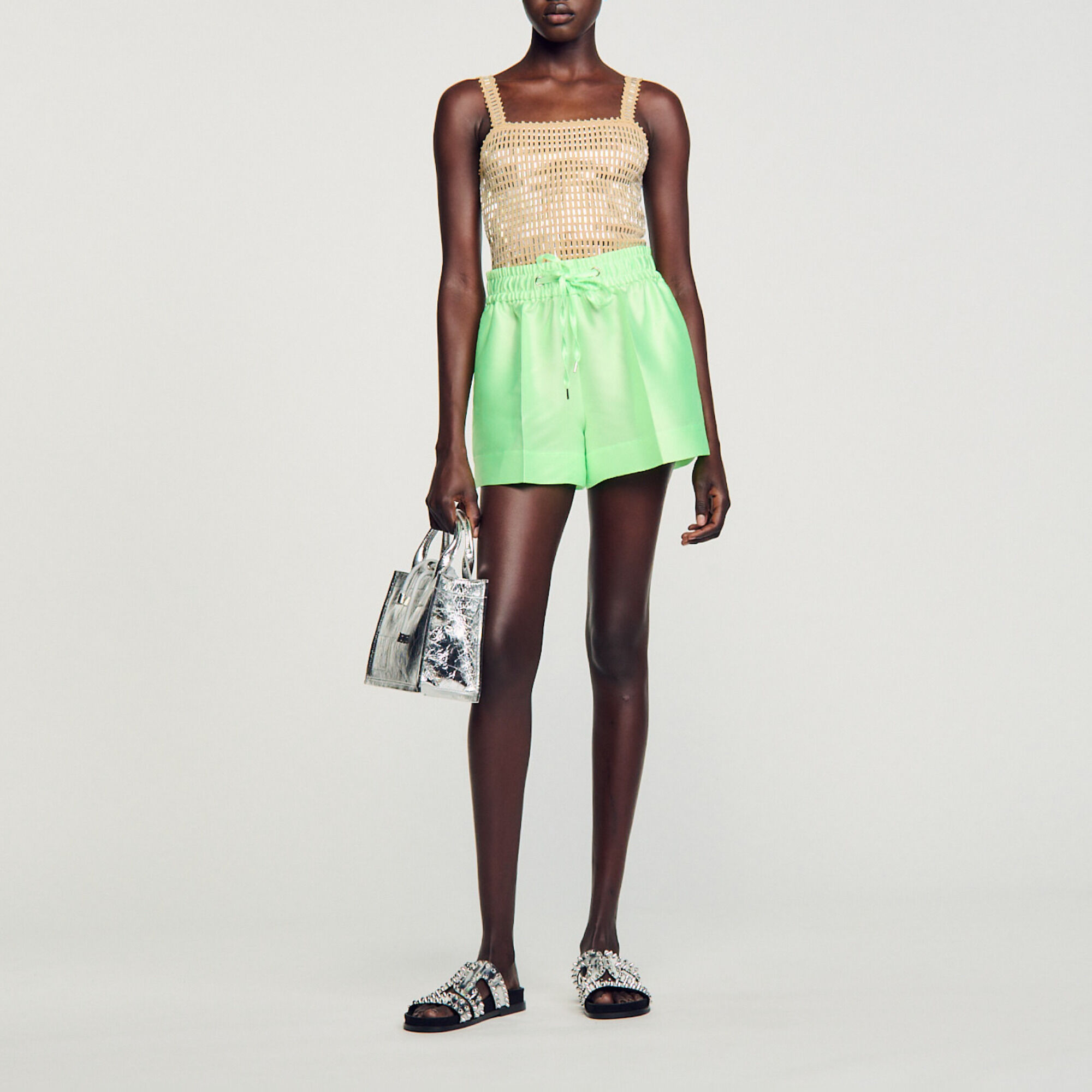 Satiny wide leg shorts green For Women Sandro Paris
