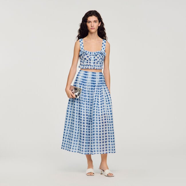 Long gingham linen skirt