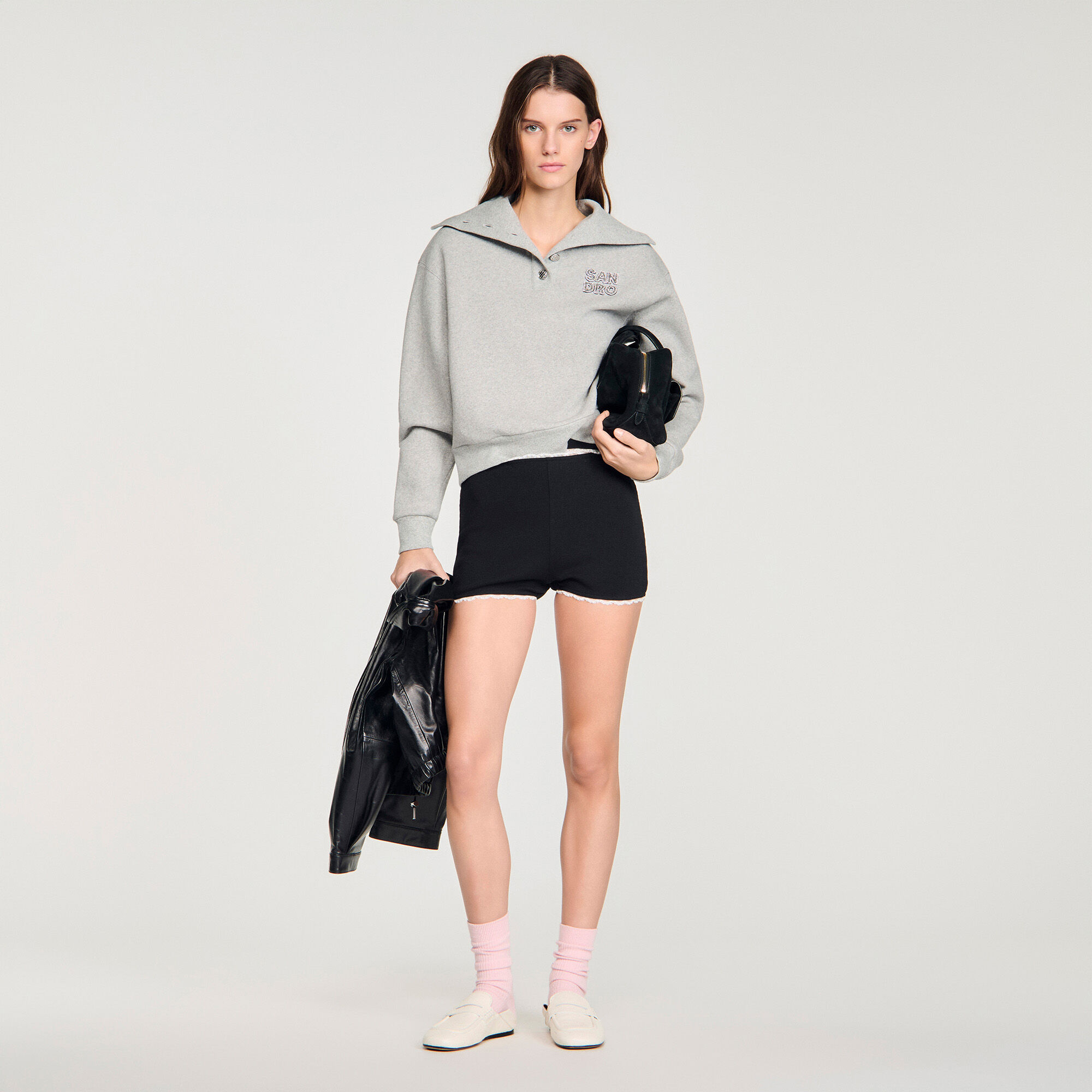 Beaded embroidered ribbed shorts