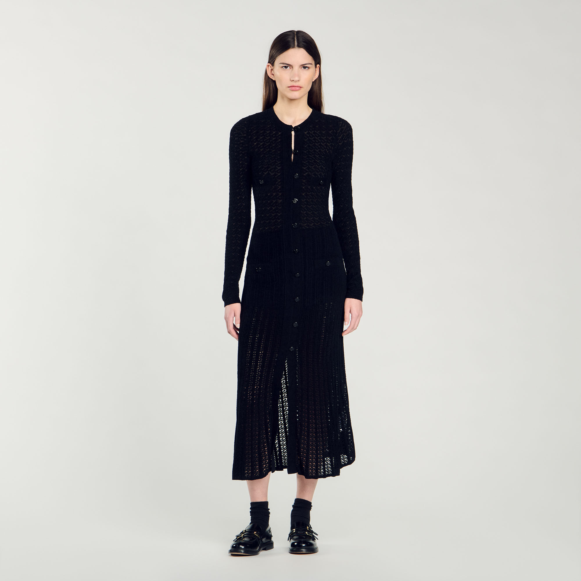 Langes Strickkleid in Velours-Optik