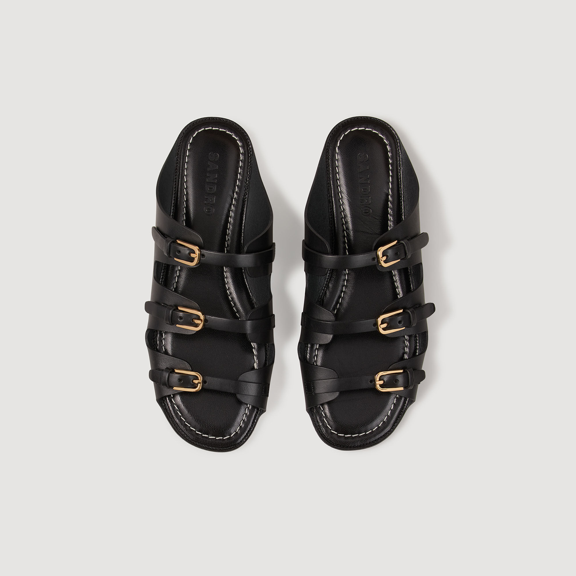 Leather sandals black / gray For Women | Sandro Paris