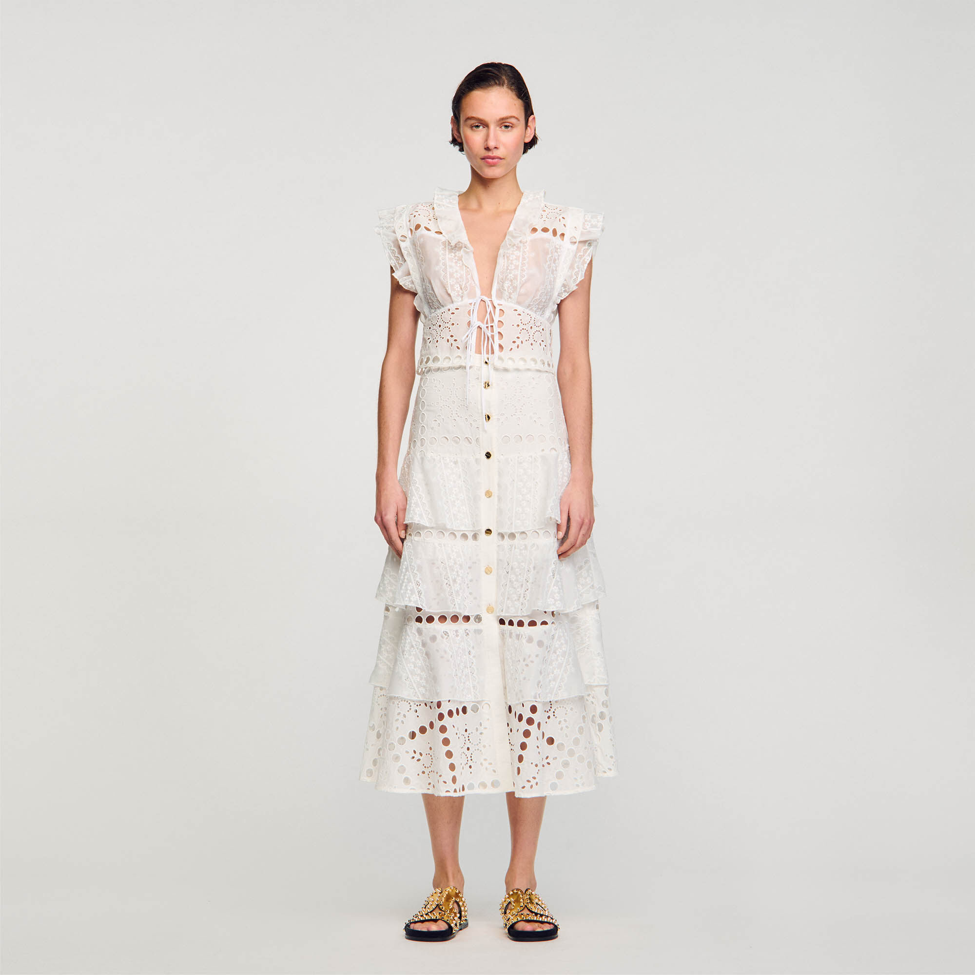 Jupe longue en broderie anglaise beige pour femme Sandro Paris
