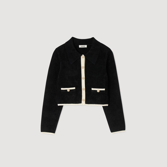 Two-tone shirt collar cardigan