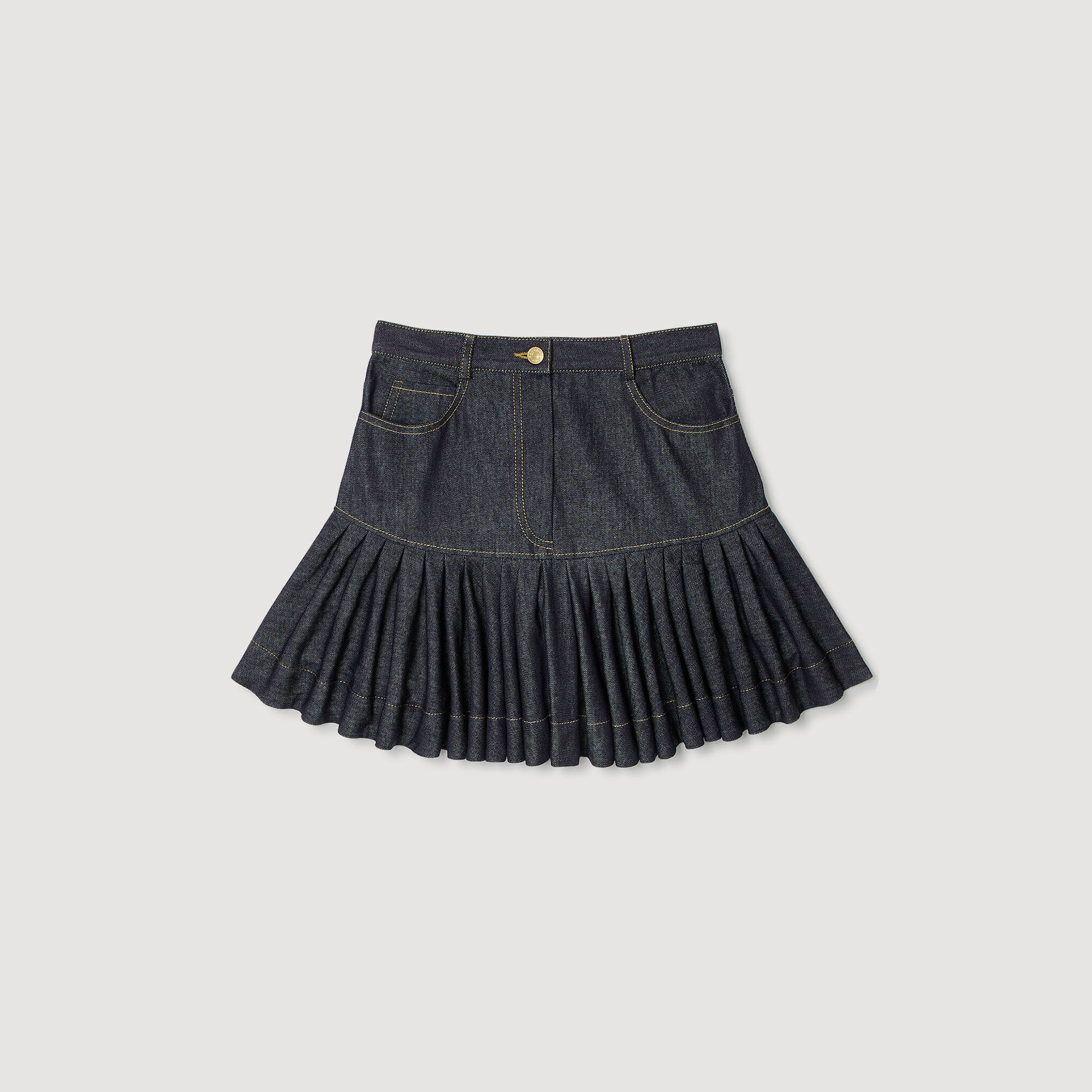 Jupe courte en denim à volants