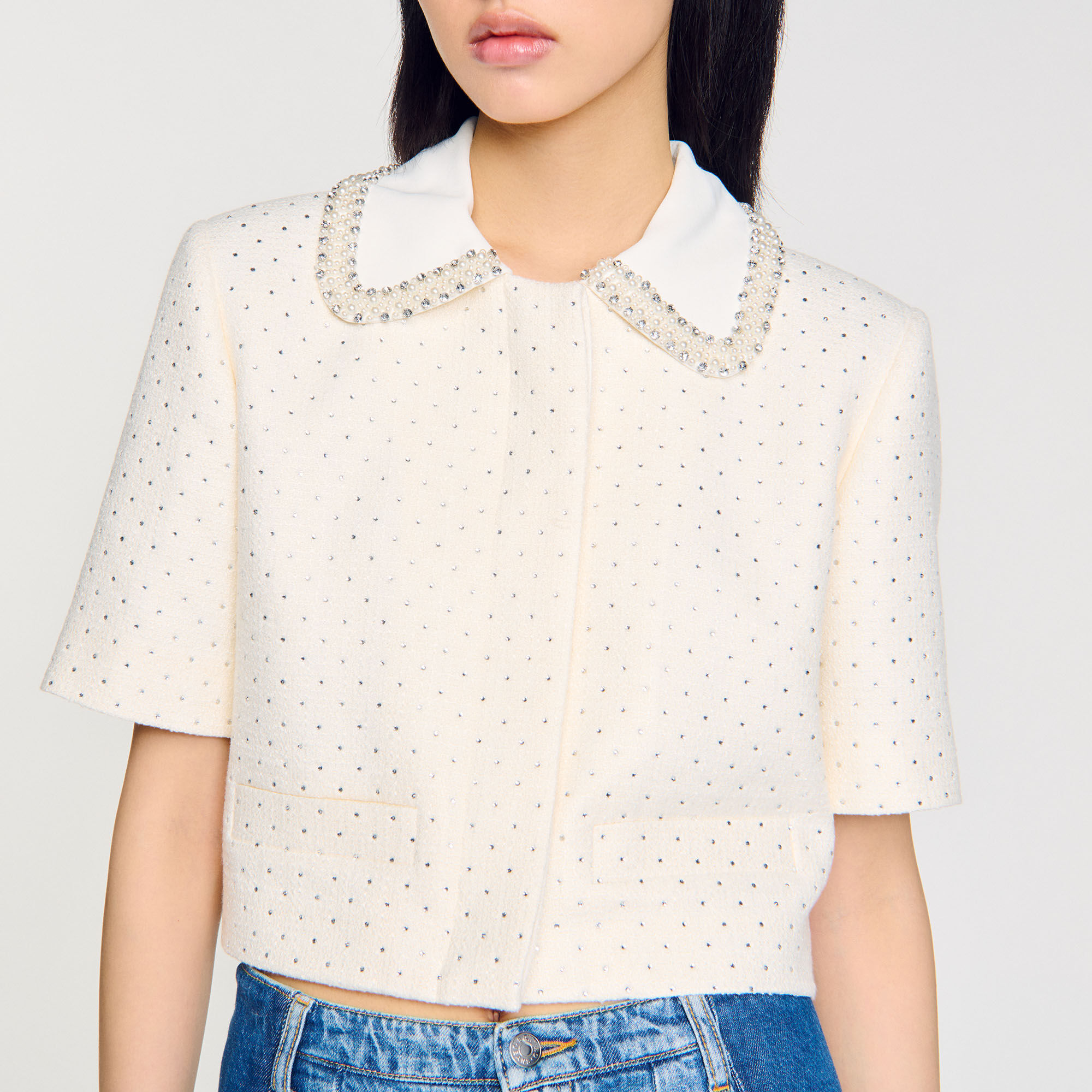 Short-sleeved rhinestone jacket