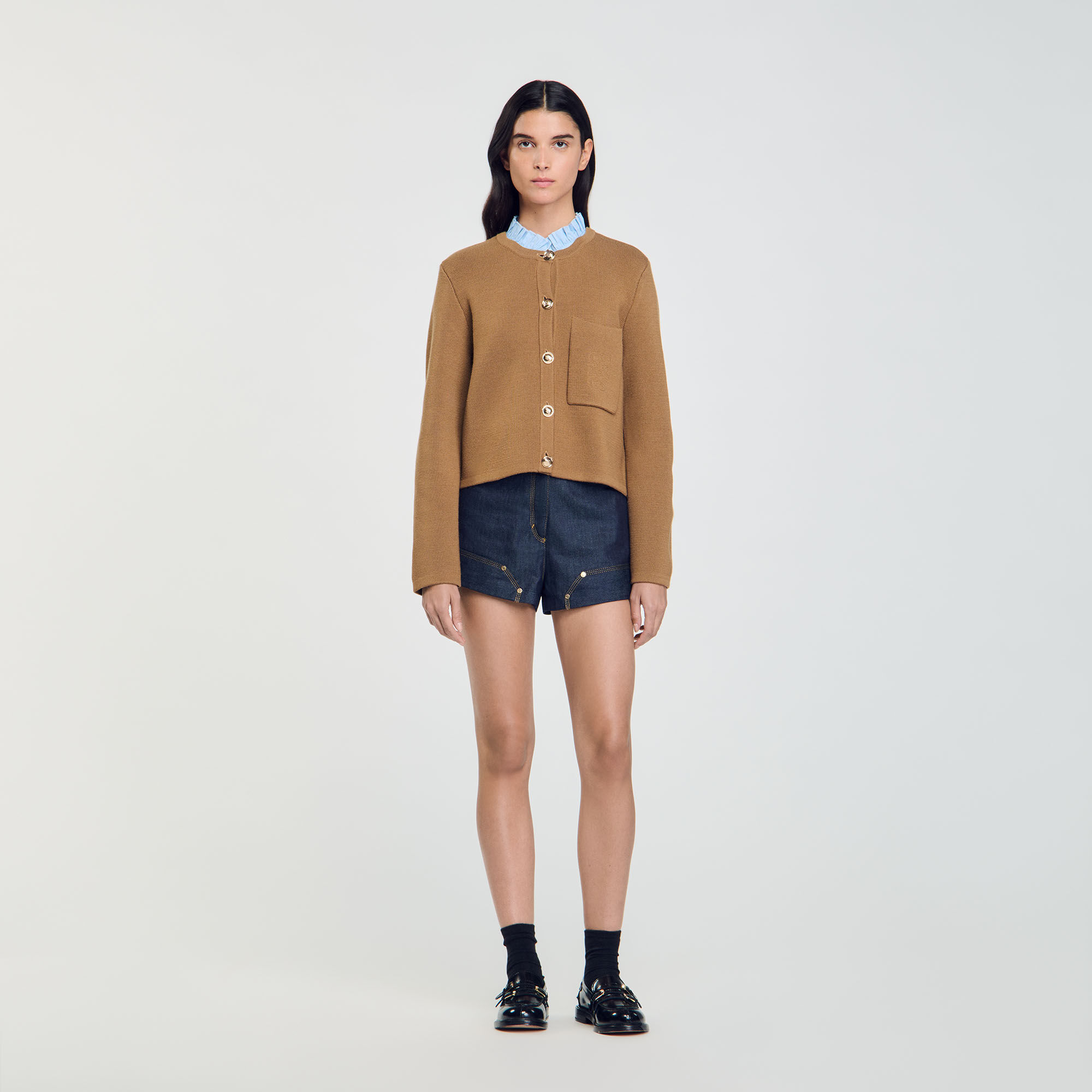 Cardigan 2 en 1 à col volanté