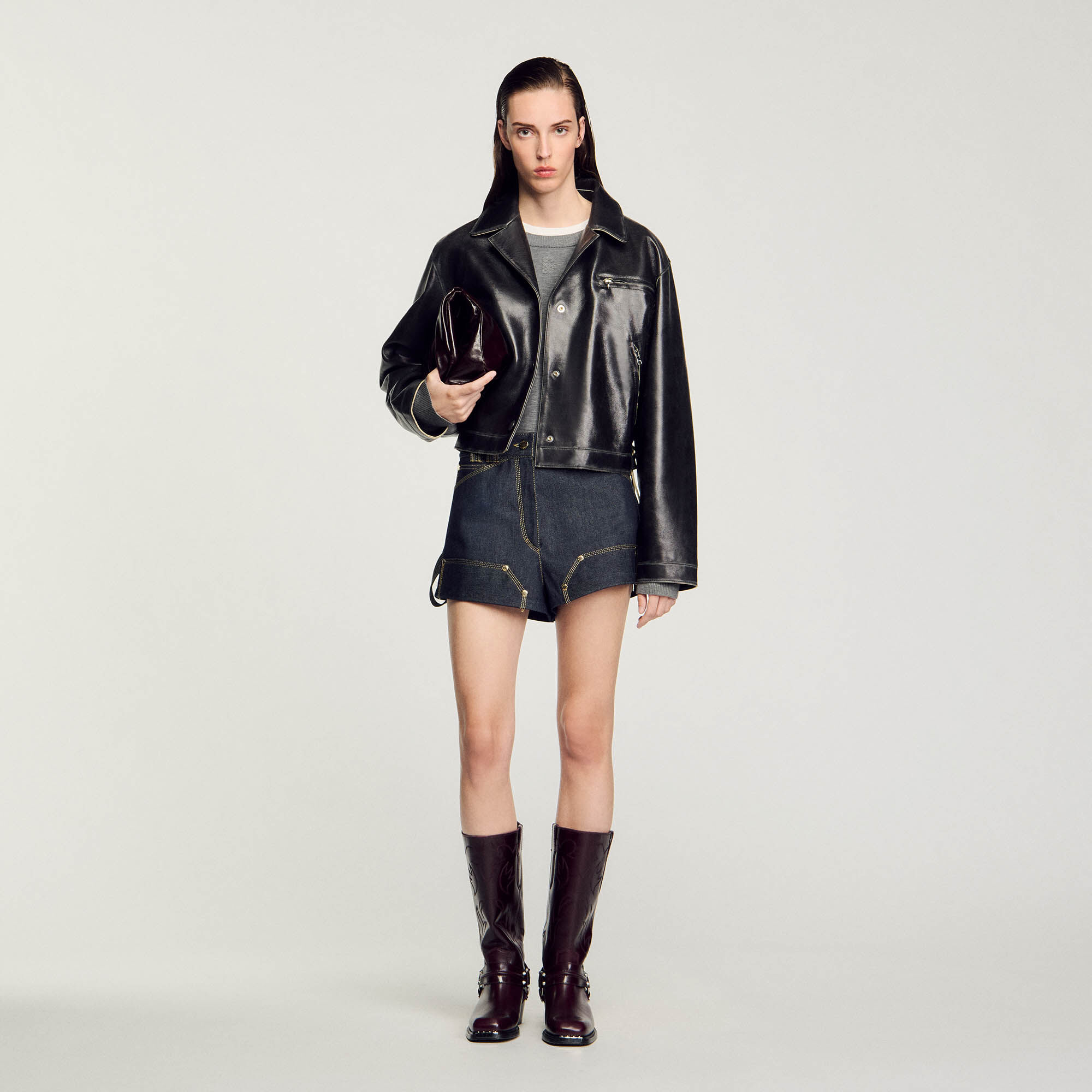 Sandro leather jacket womens top
