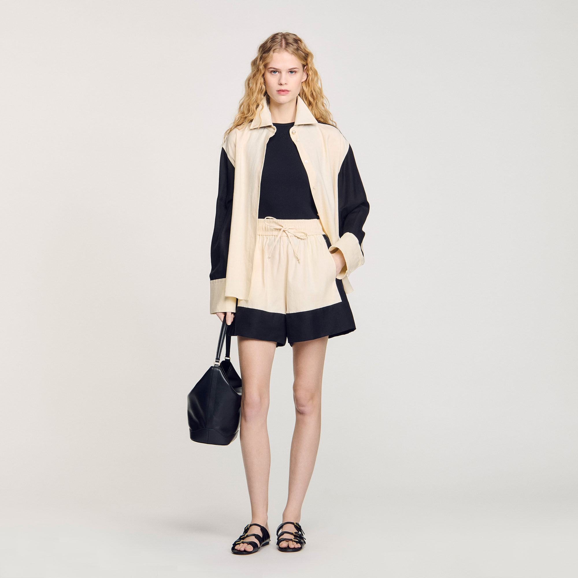 Two-tone shorts white / beige For Women | Sandro Paris