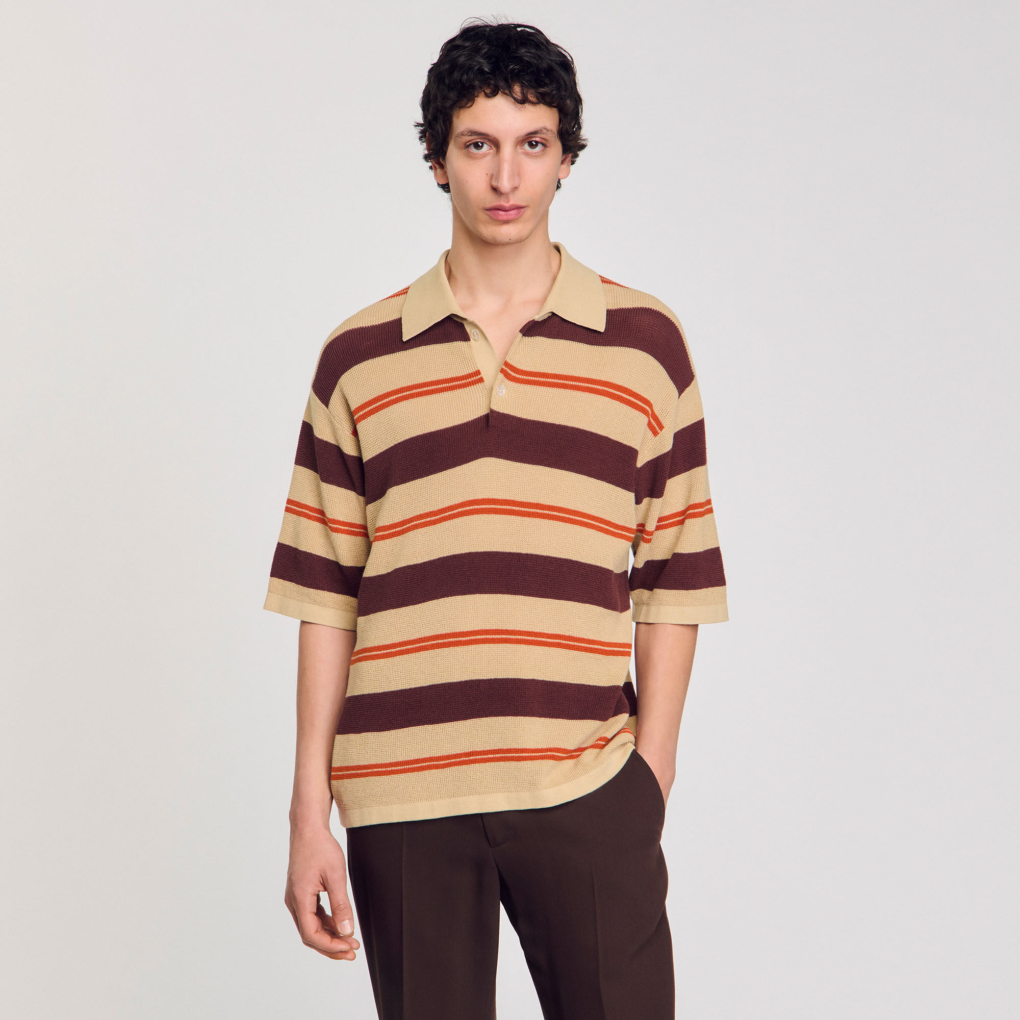 Stripy knit polo shirt