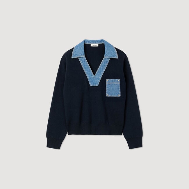 Pullover mit Denim-Details