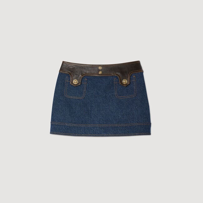 Kurzer Rock aus Denim und Leder