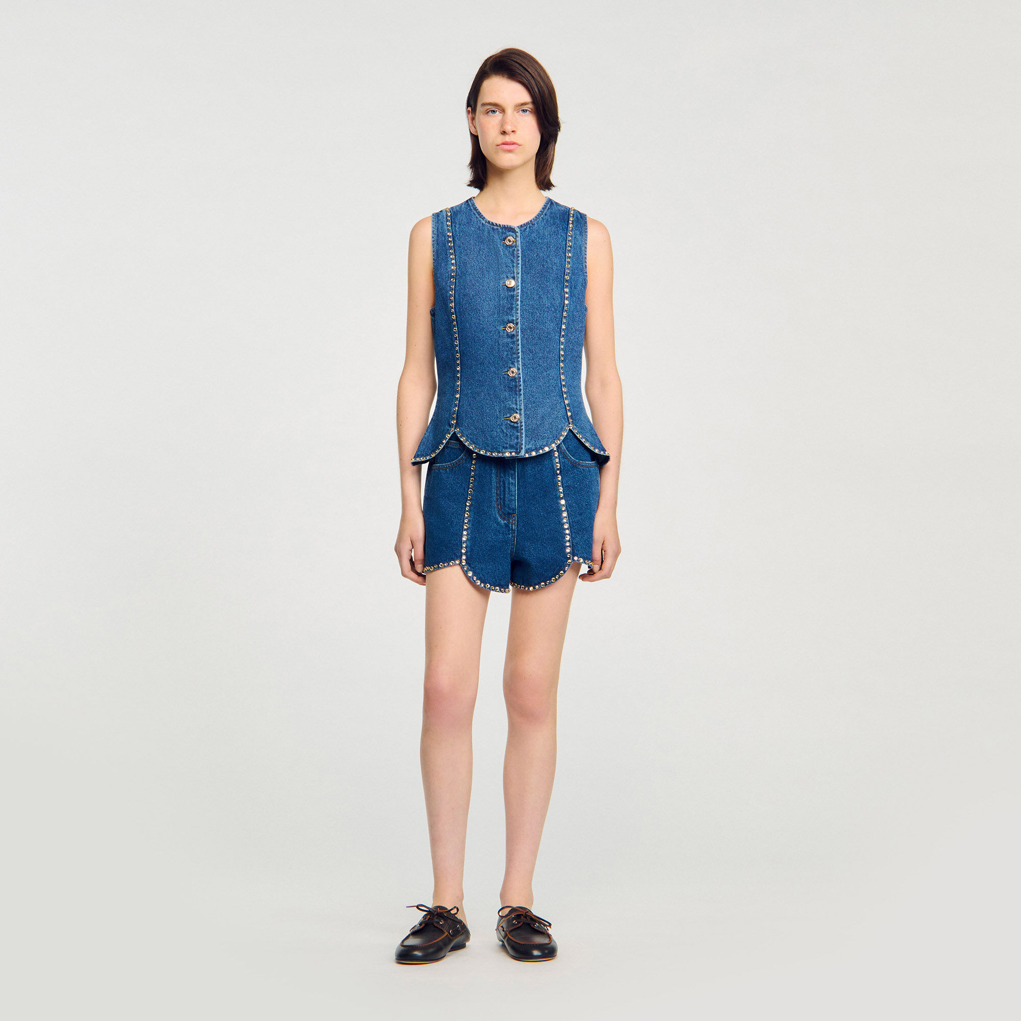 Top en denim strassé