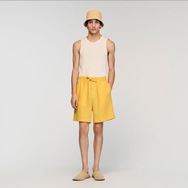 Short en lin &agrave; taille &eacute;lastiqu&eacute;e