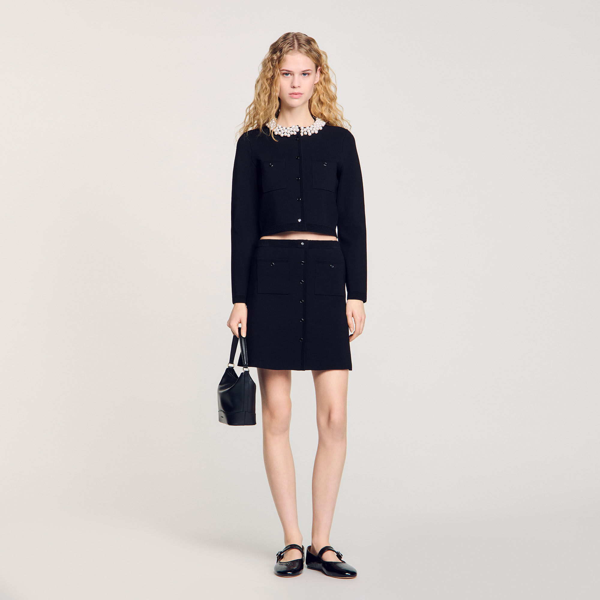 Jupe courte en maille gris noir pour femme Sandro Paris