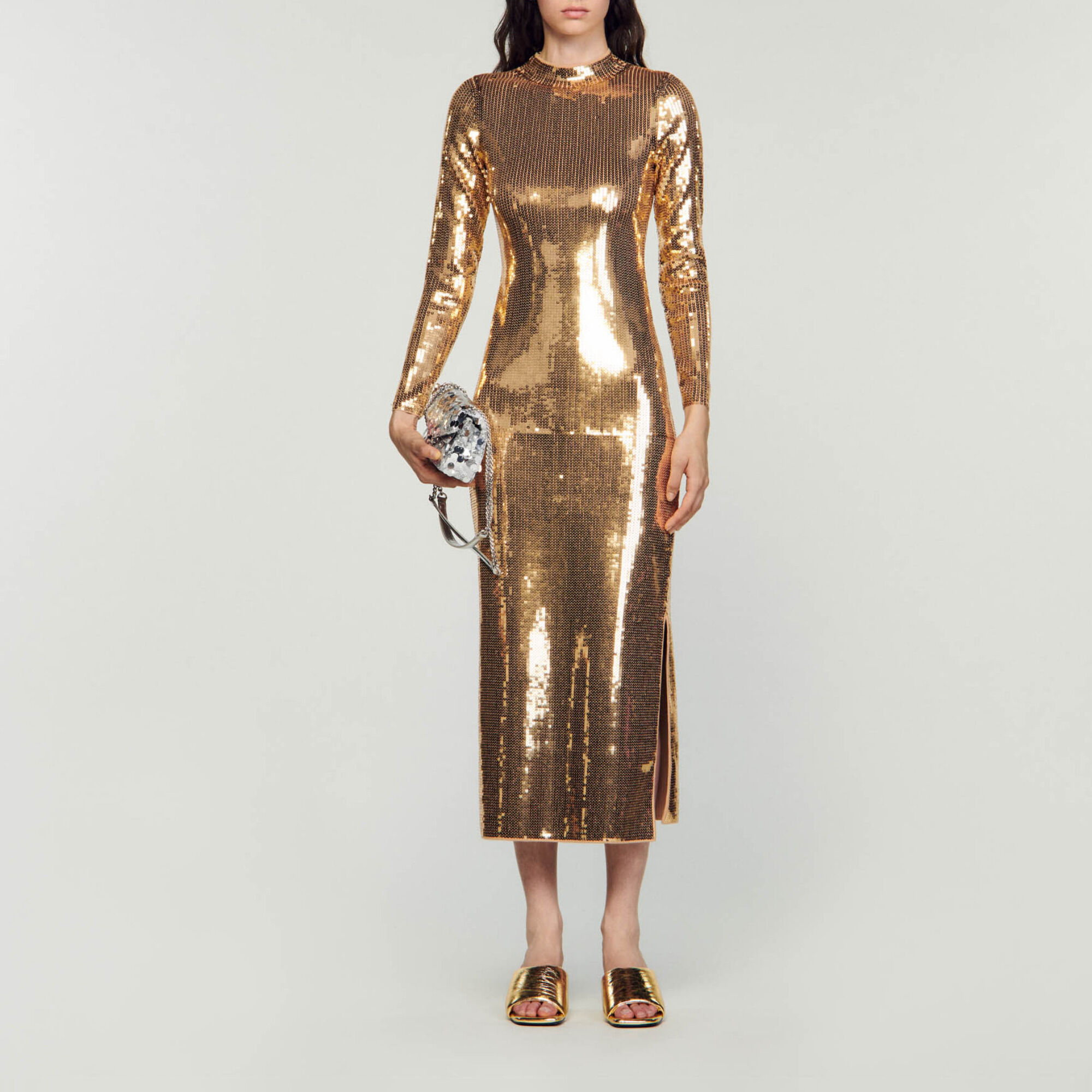 Gold sequin hot sale midi dress