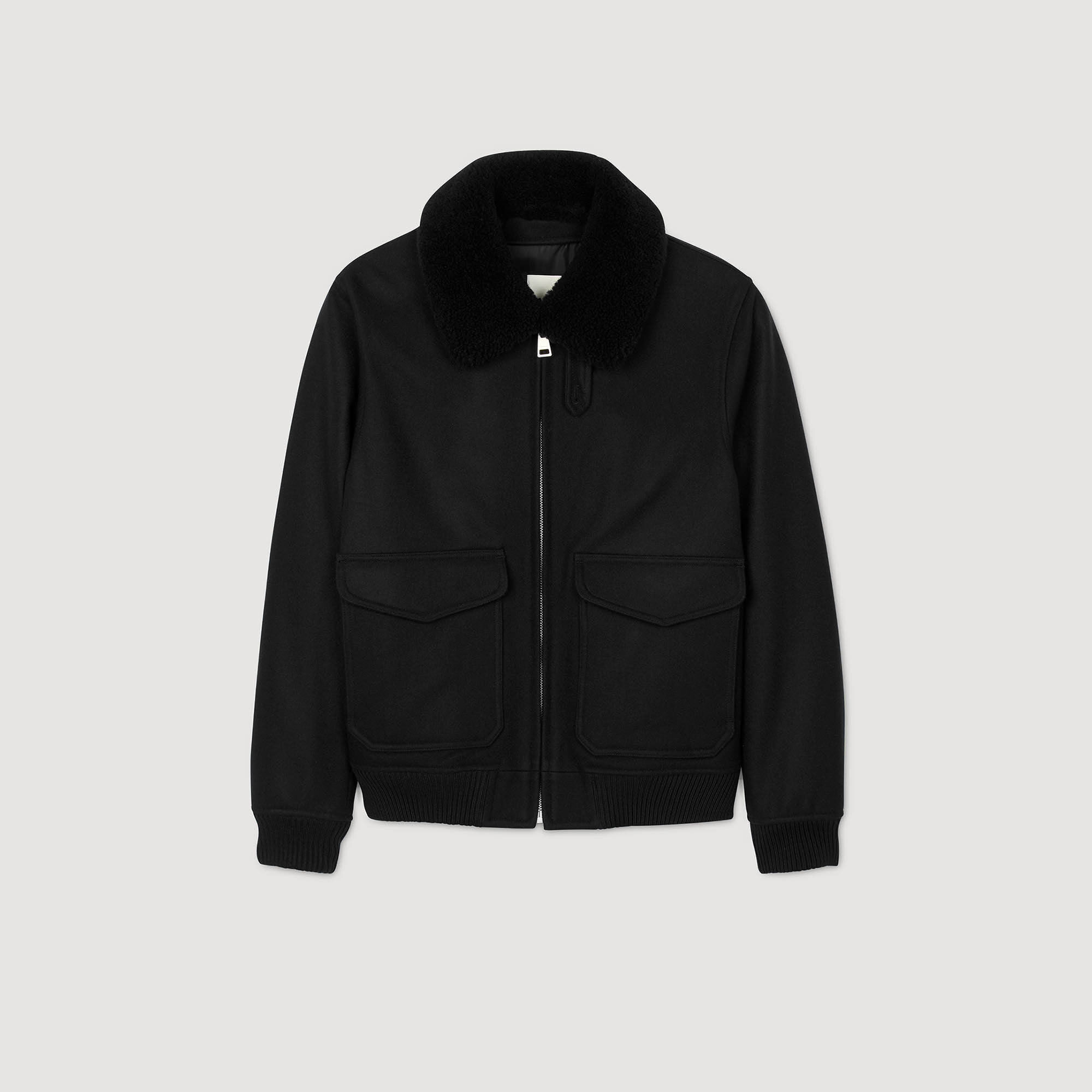 Wool aviator jacket with shearling