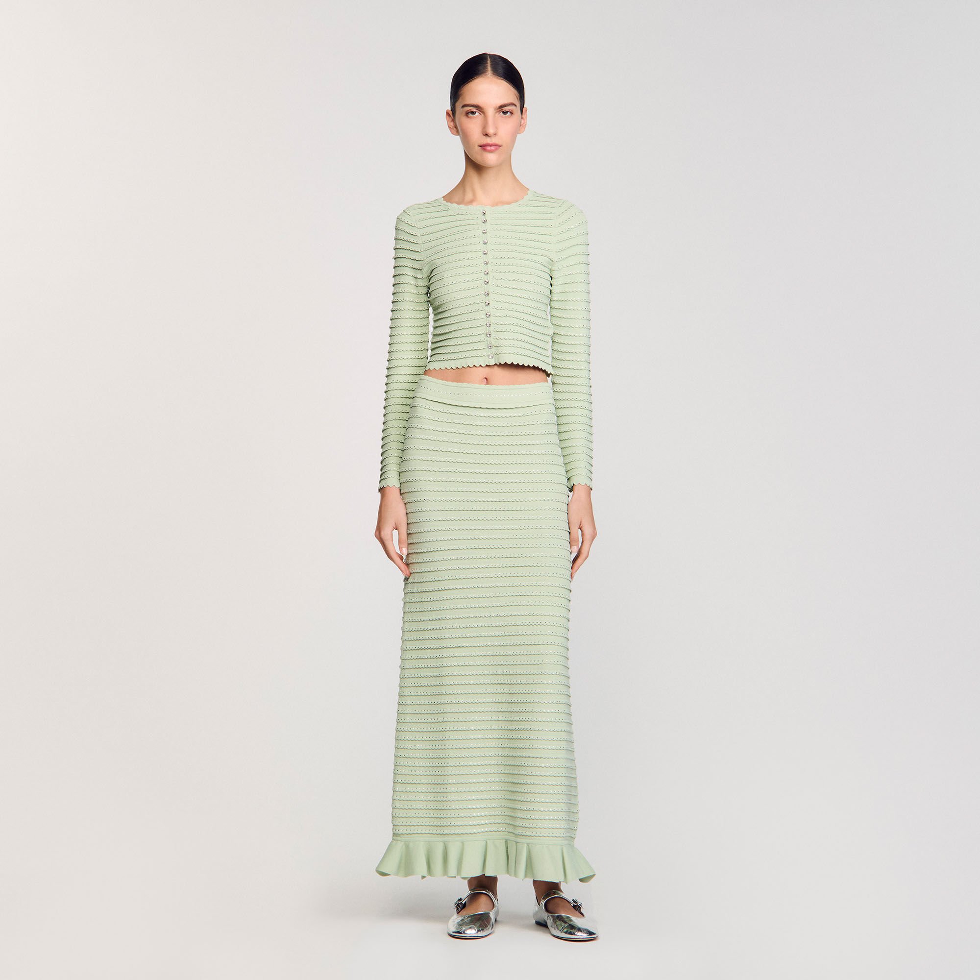 オリジナル Rhinestone Paris Sandro | Women For green skirt maxi knit トップス