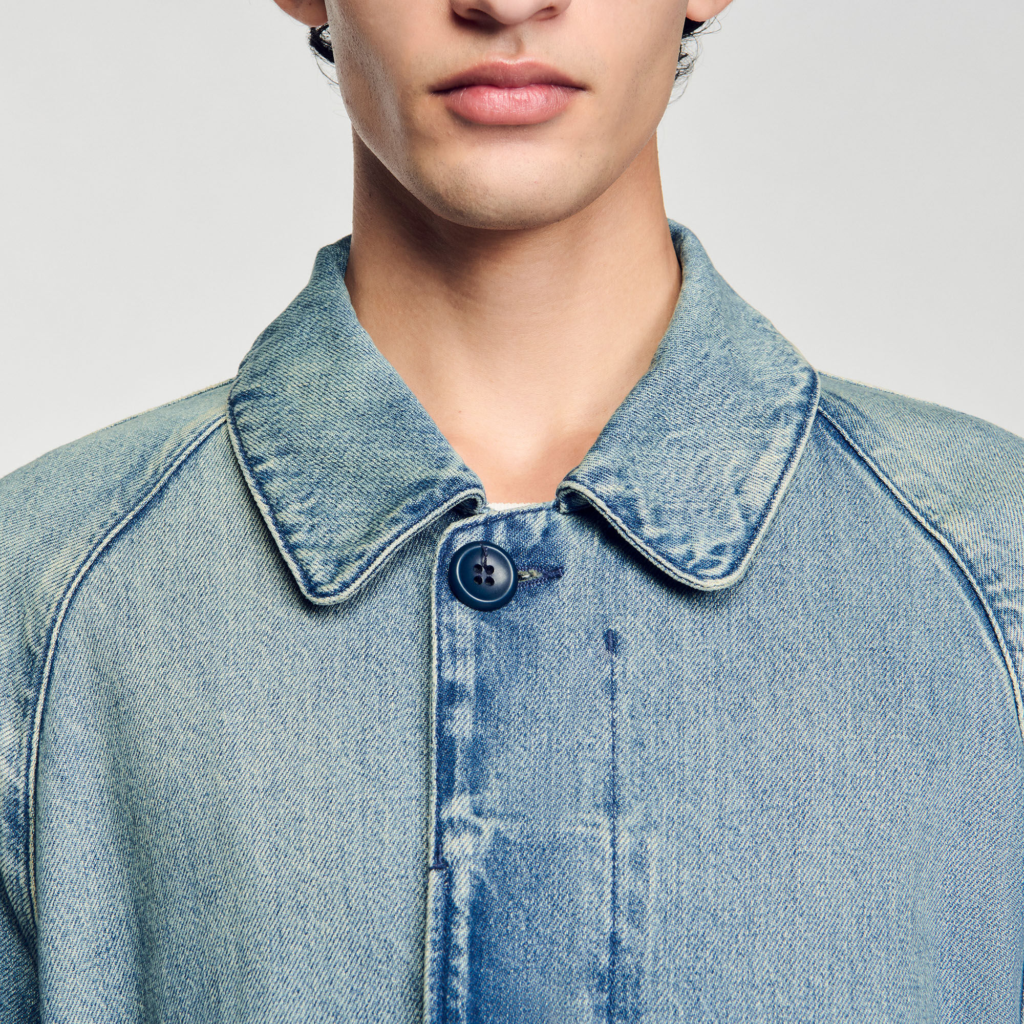 Long faded denim coat