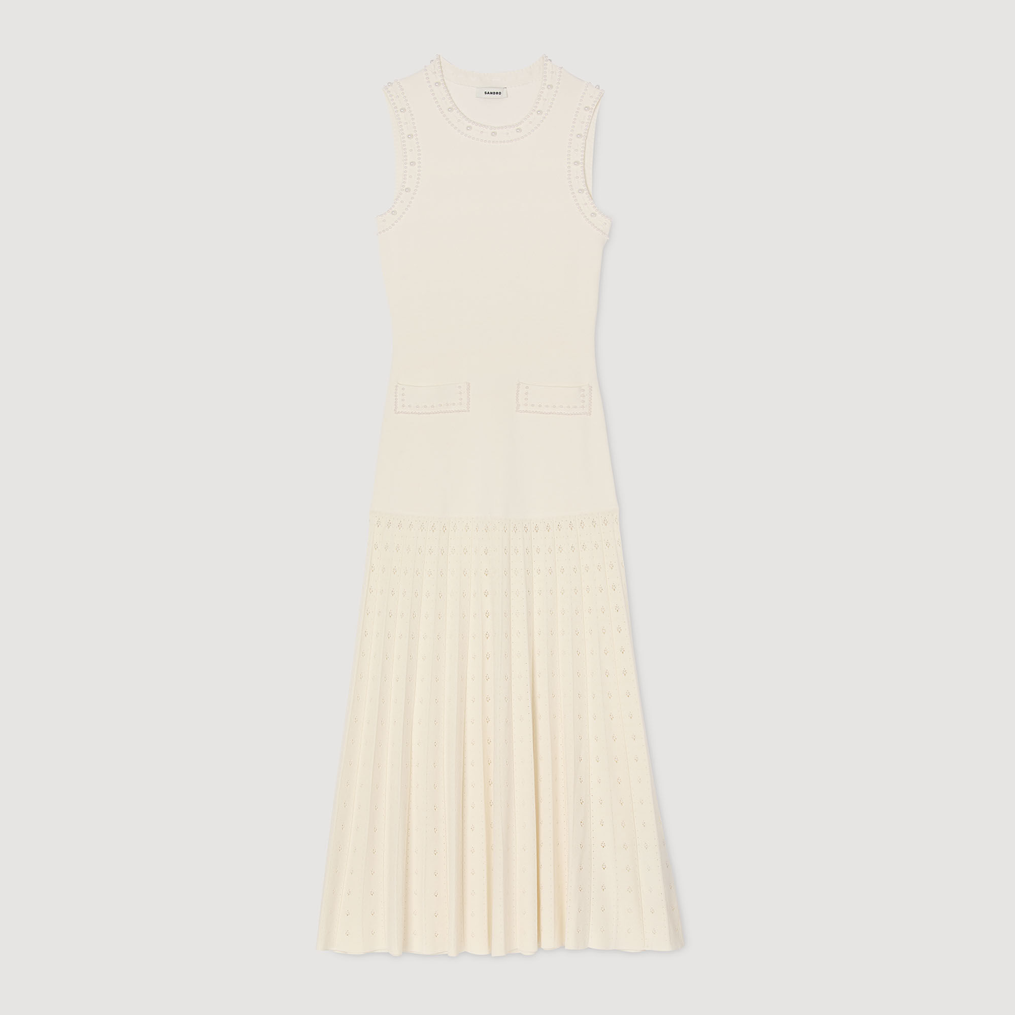 Robe longue en maille perlée