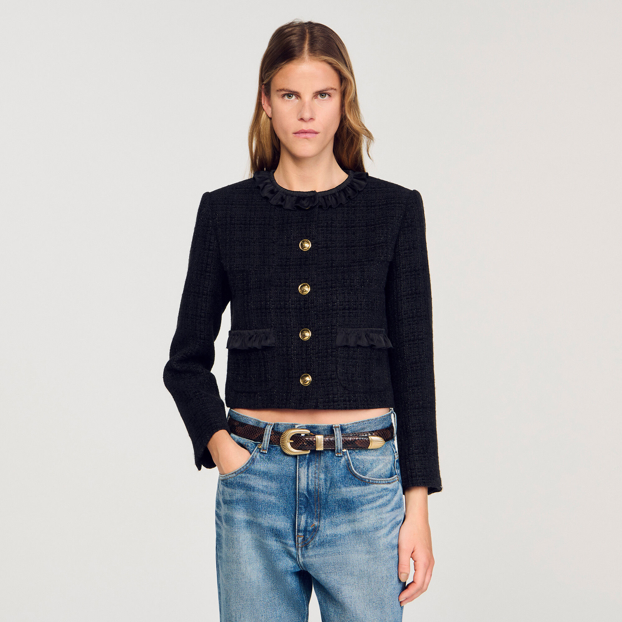Tweed-Jacke mit Volants