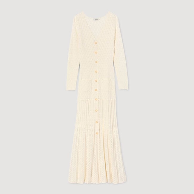 Langes Strickkleid mit Ziermuster