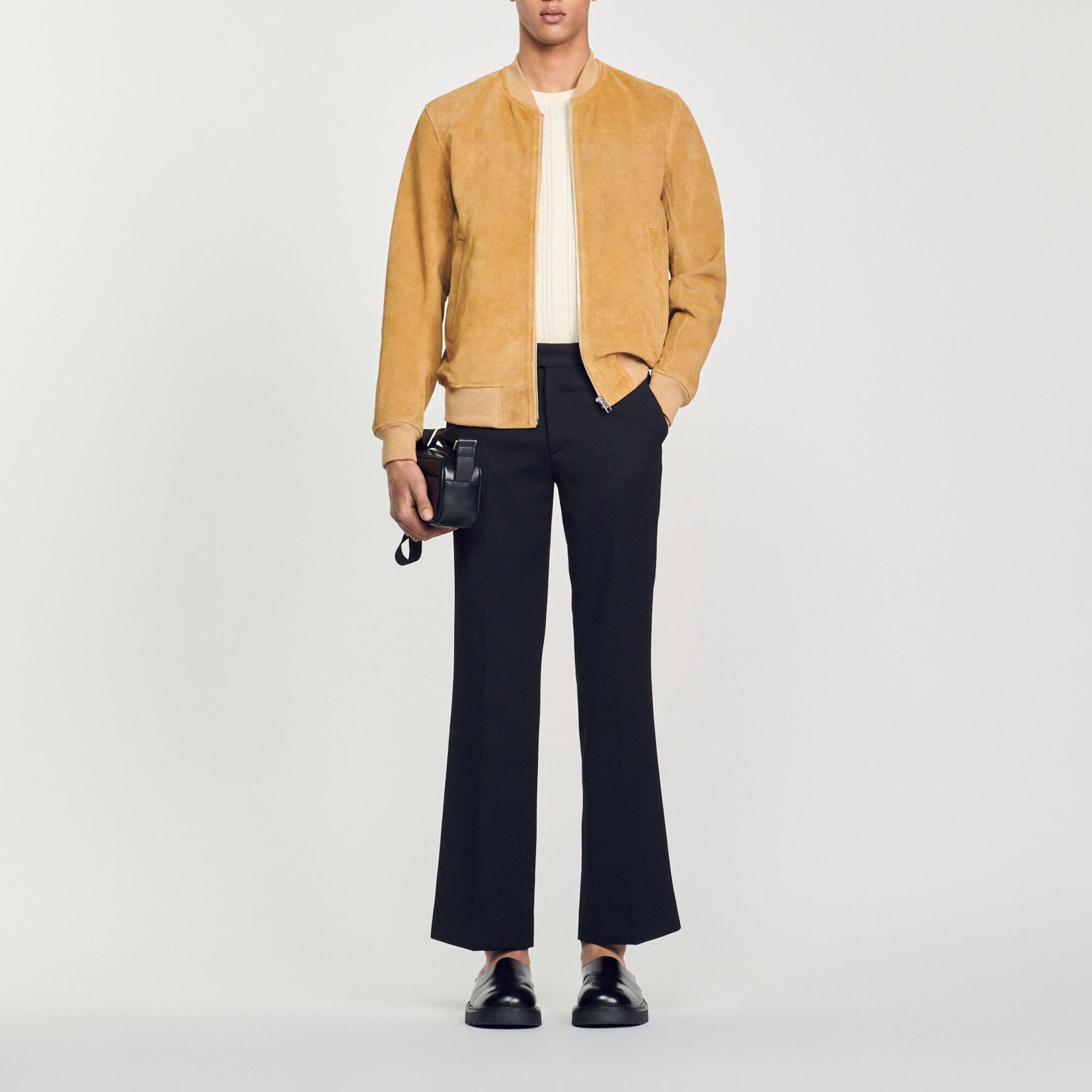 Blouson en cuir suede beige pour homme Sandro Paris
