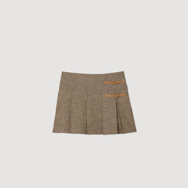 Pleated micro houndstooth skirt
