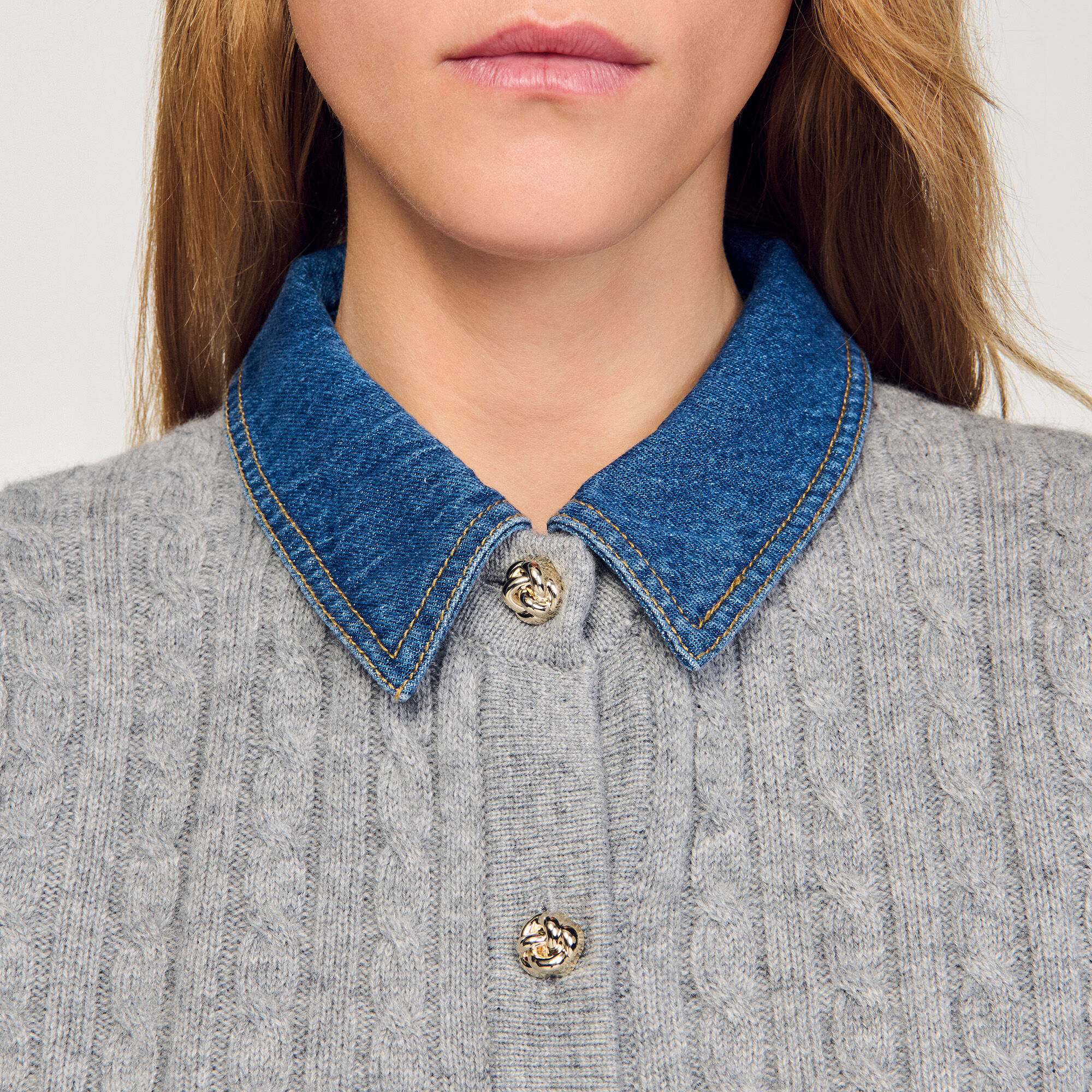 Cardigan mit Denim-Kragen