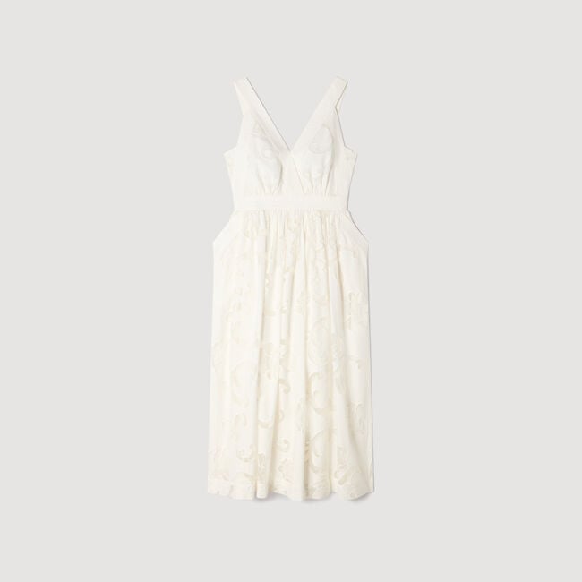 Robe longue en coton ajour&eacute; fleur