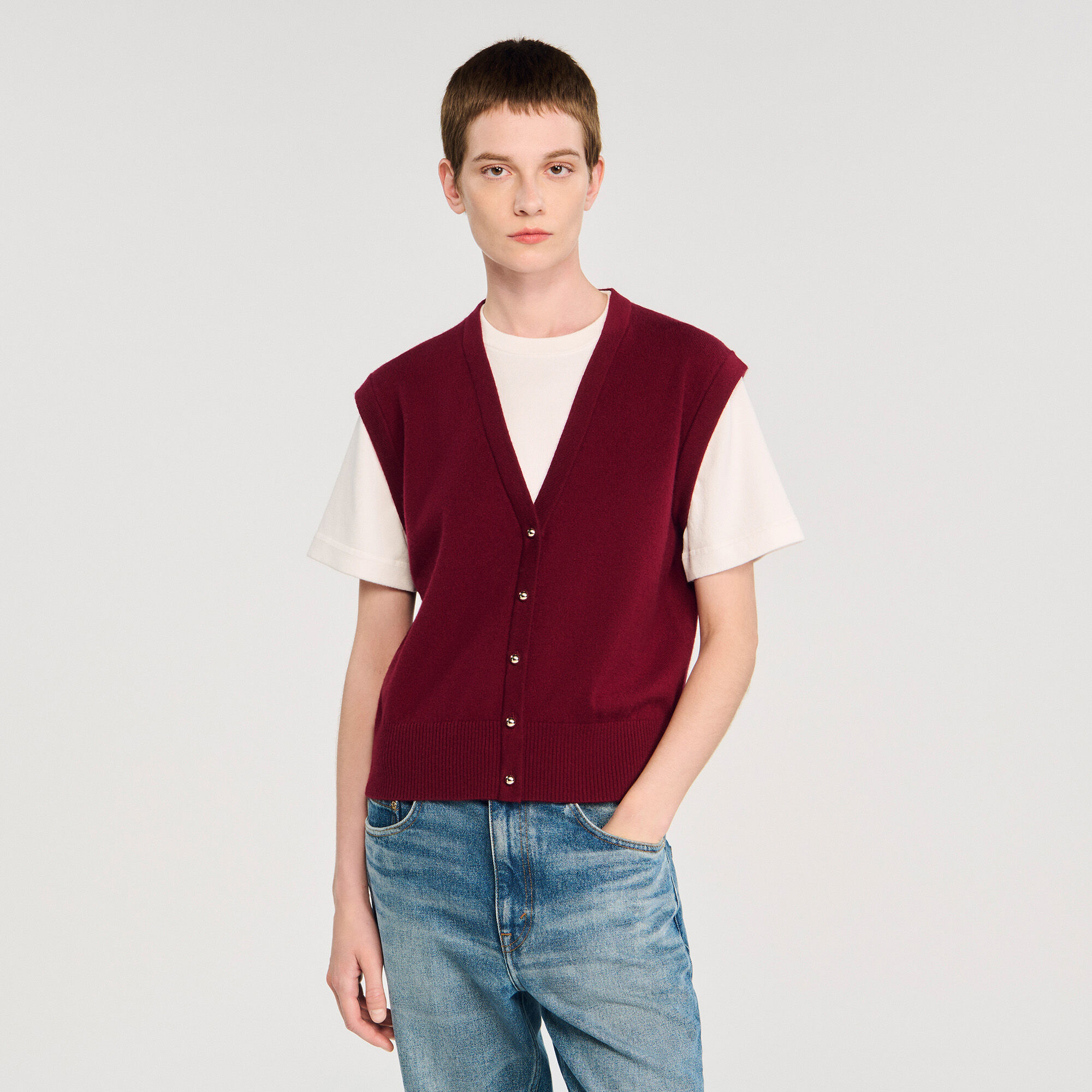 Pull bicolore en laine et cachemire 