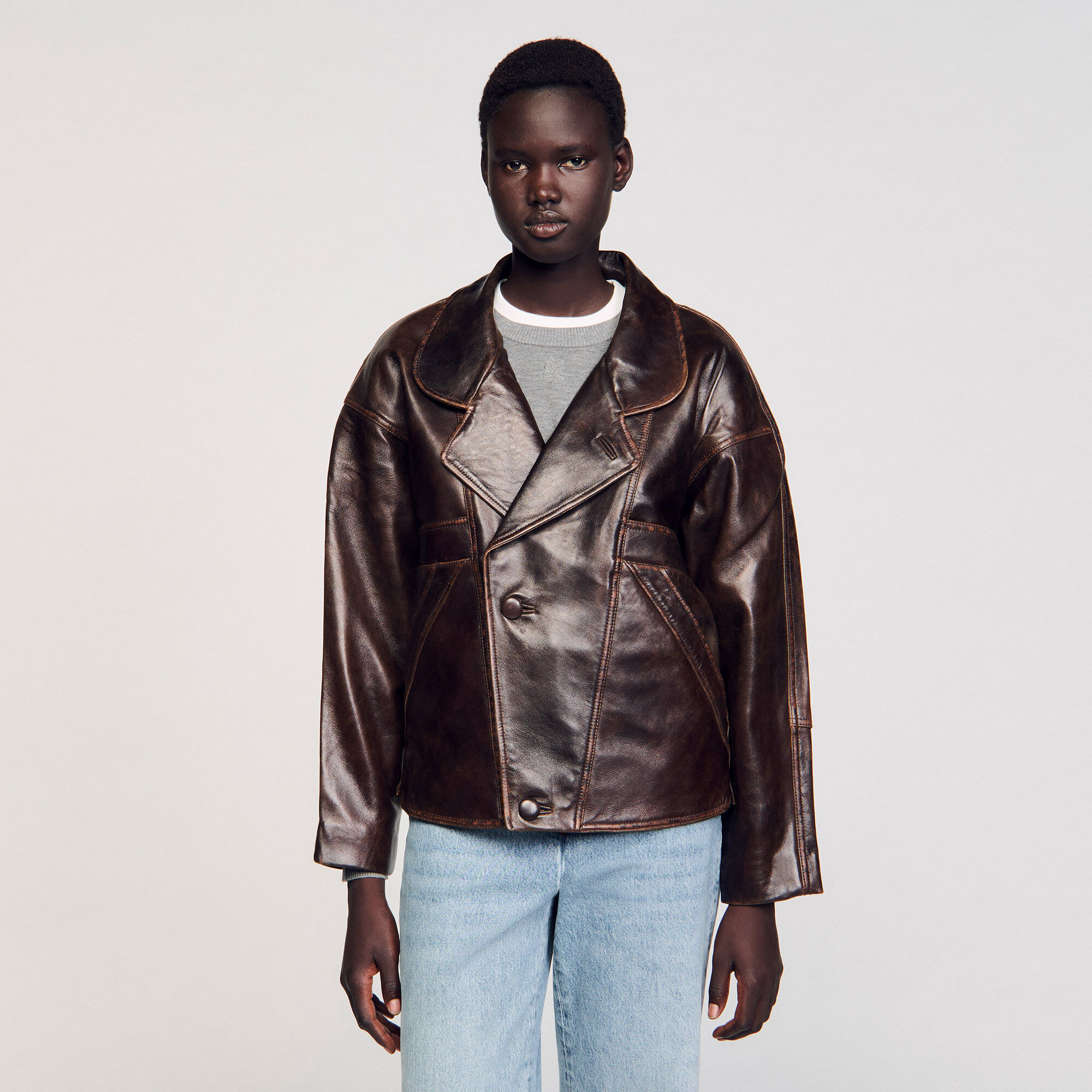 Oversized leather jacket