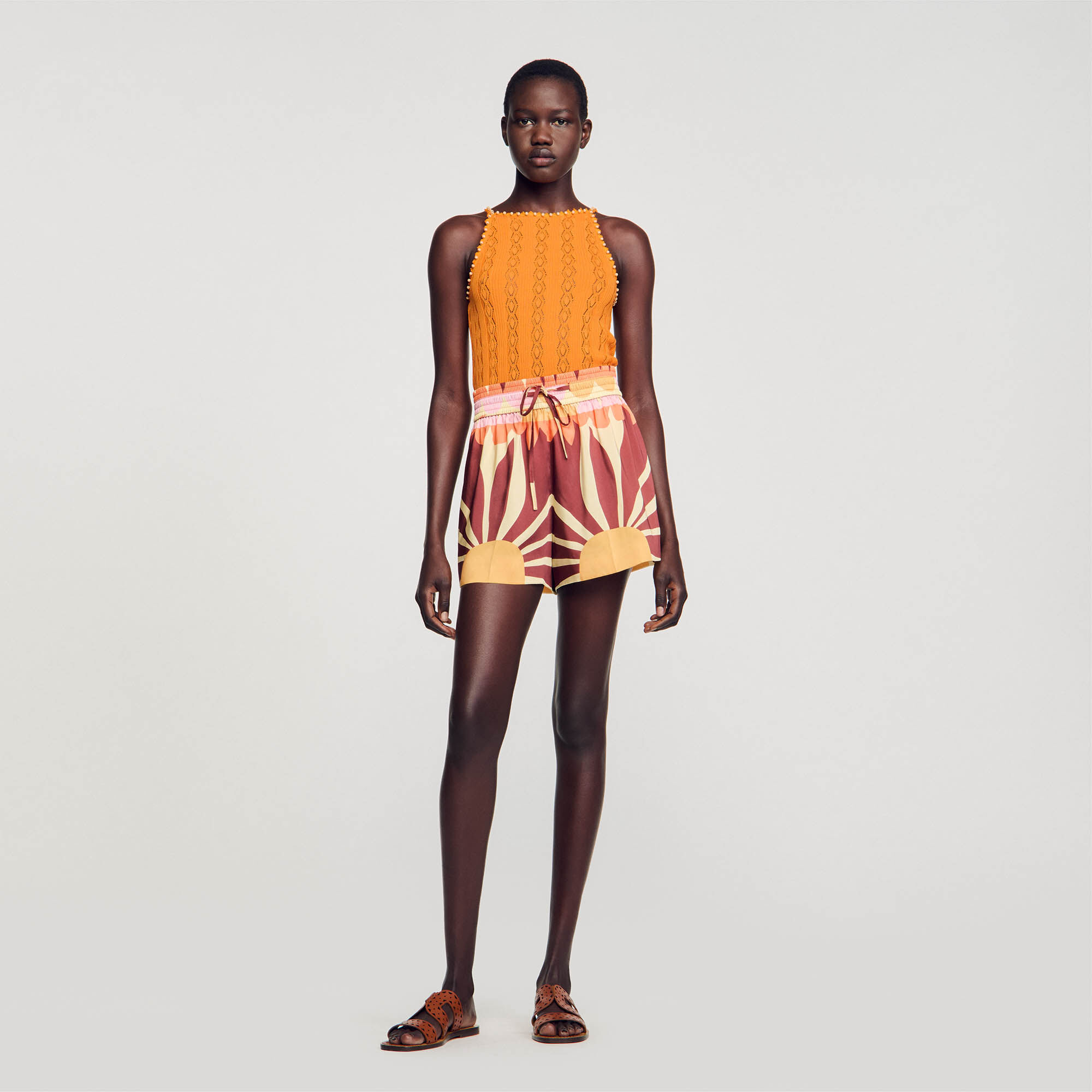Shorts aus Satin mit Print braun fur Damen Sandro Paris