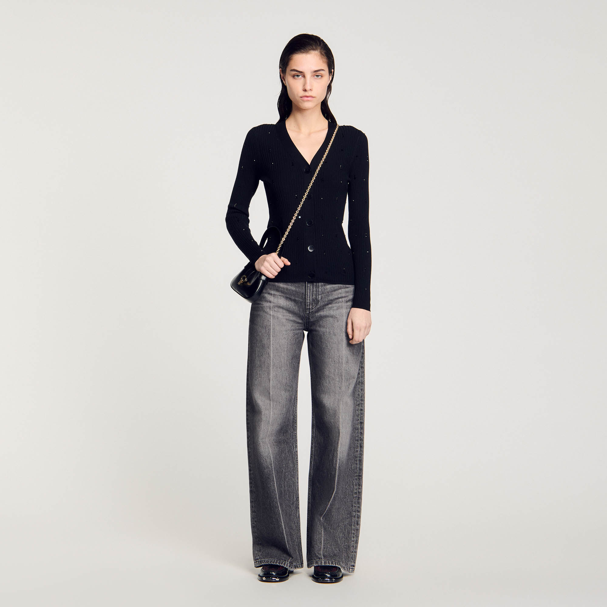 Rhinestone cardigan black gray For Women Sandro Paris