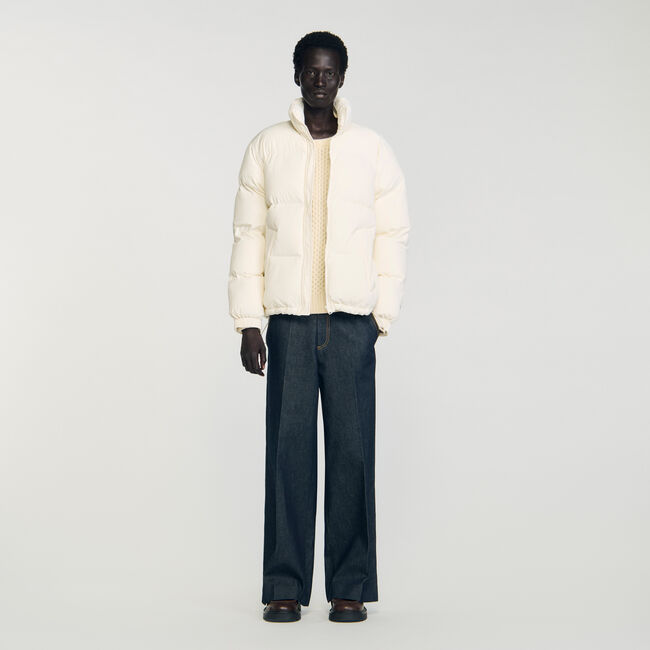 Hooded puffer with high collar