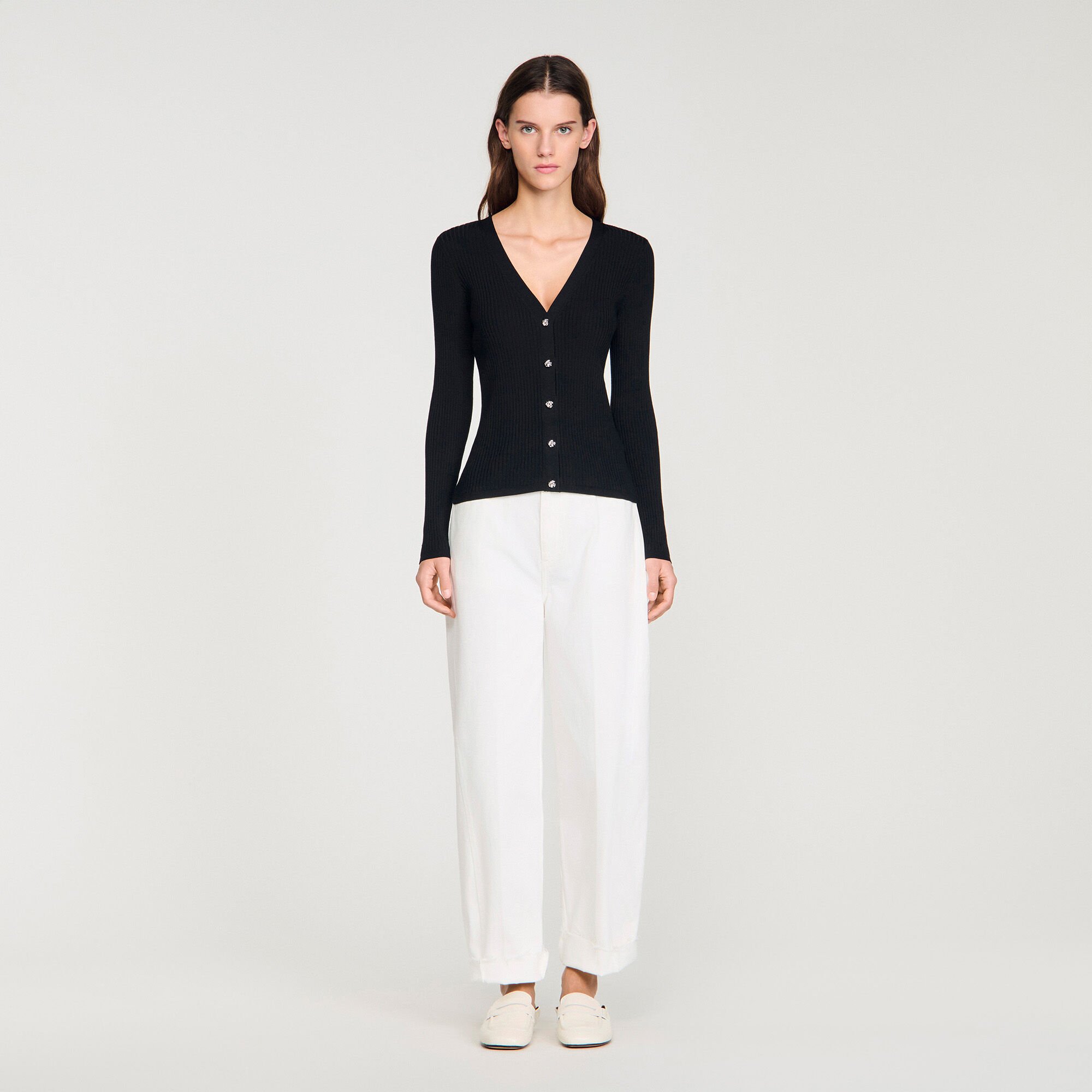 Rippstrick-Cardigan mit Zierknöpfen