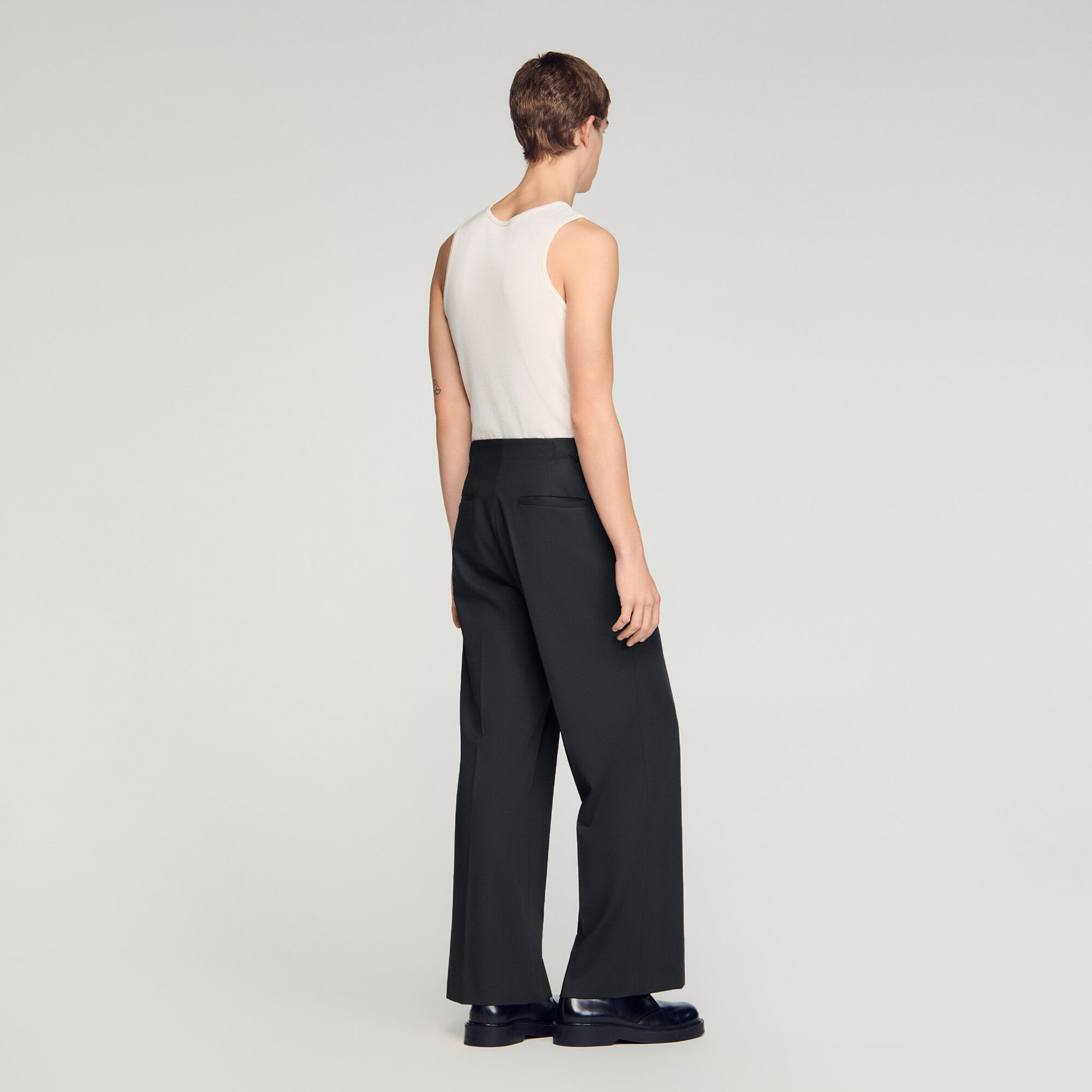 Wide-leg boucl&eacute; wool trousers