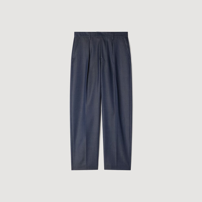 Pleated denim-effect trousers