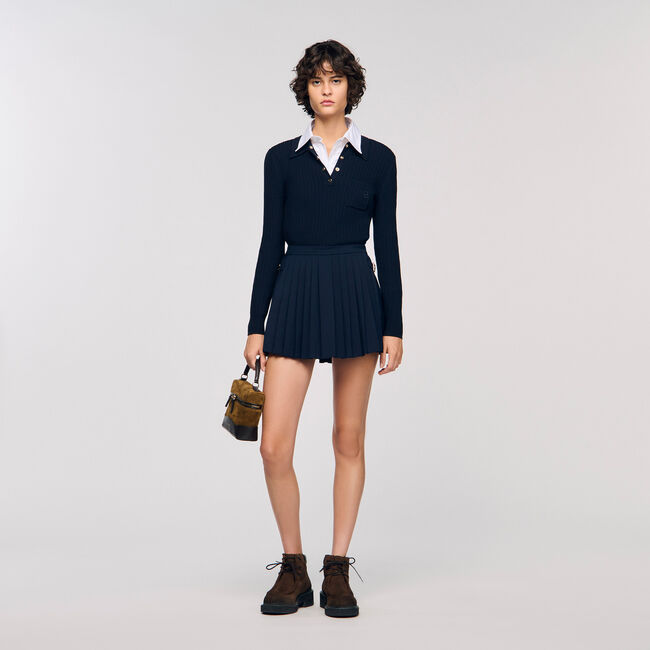 Pull polo en maille torsadée